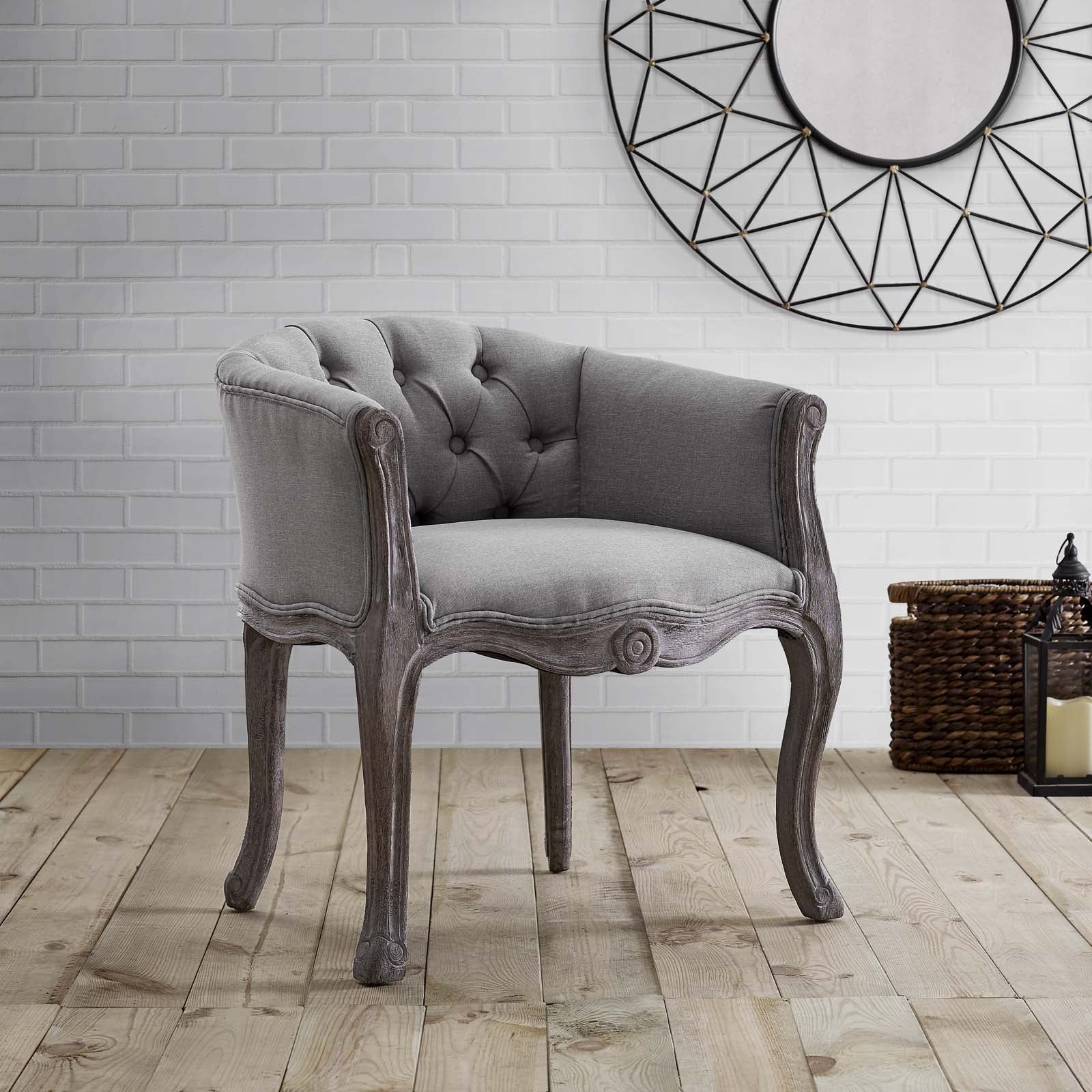 Modway Accent Chairs - Crown Vintage French Upholstered Fabric Accent Chair Light Gray