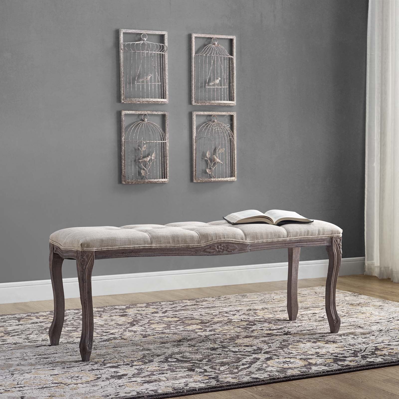 Modway Benches - Regal Vintage French Upholstered Fabric Bench Beige