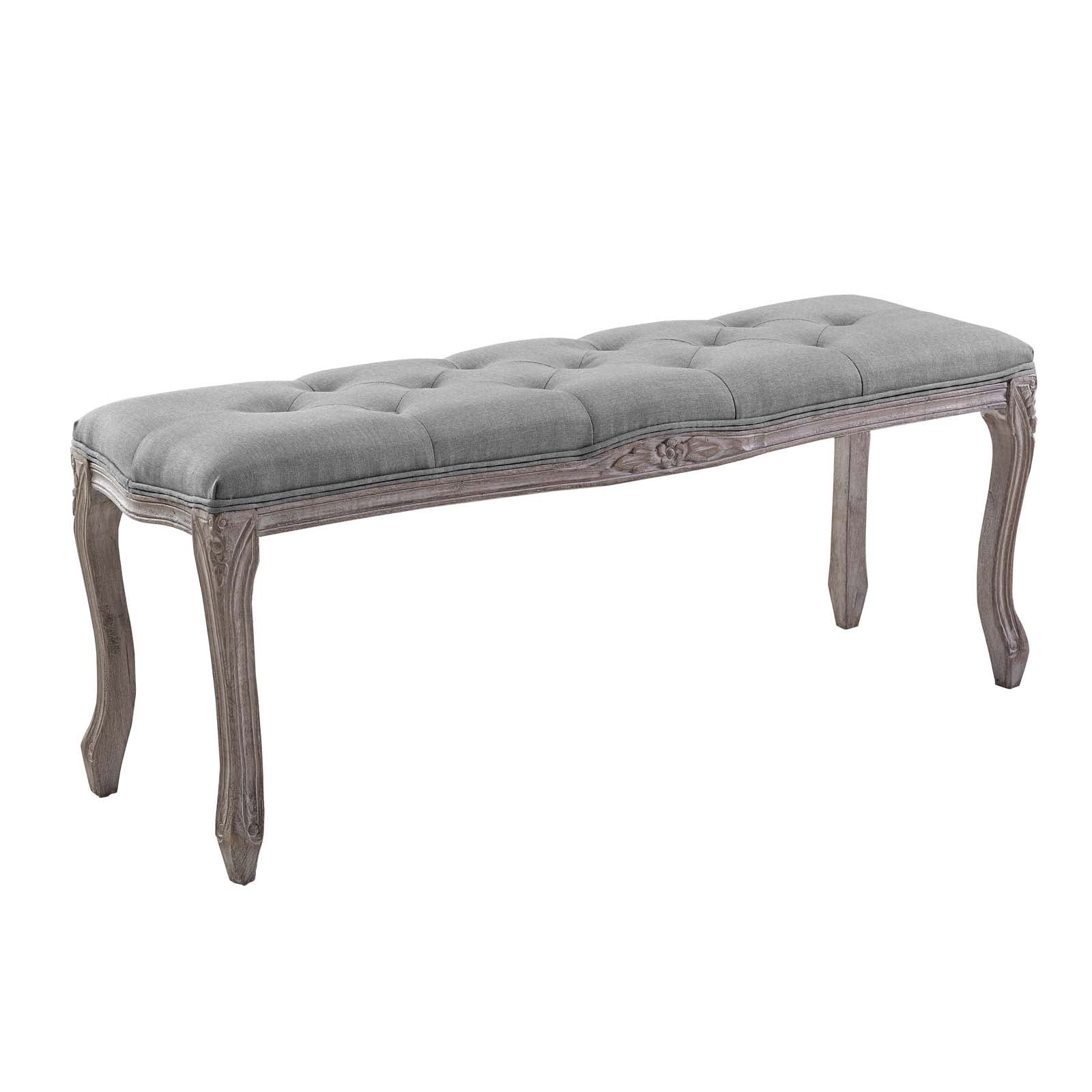 Modway Benches - Regal Vintage French Upholstered Fabric Bench Light Gray