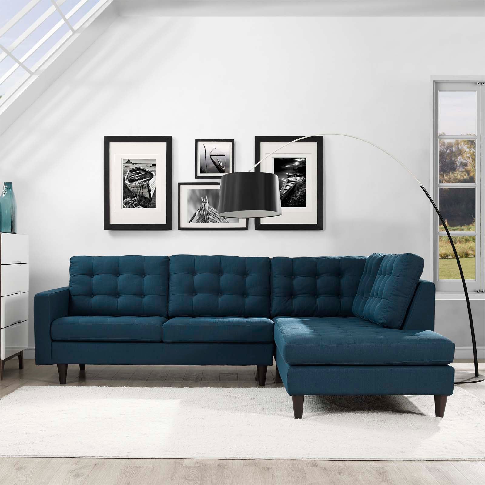 Modway Sectional Sofas - Empress Upholstered Fabric Right Extended Bumper Sectional Azure