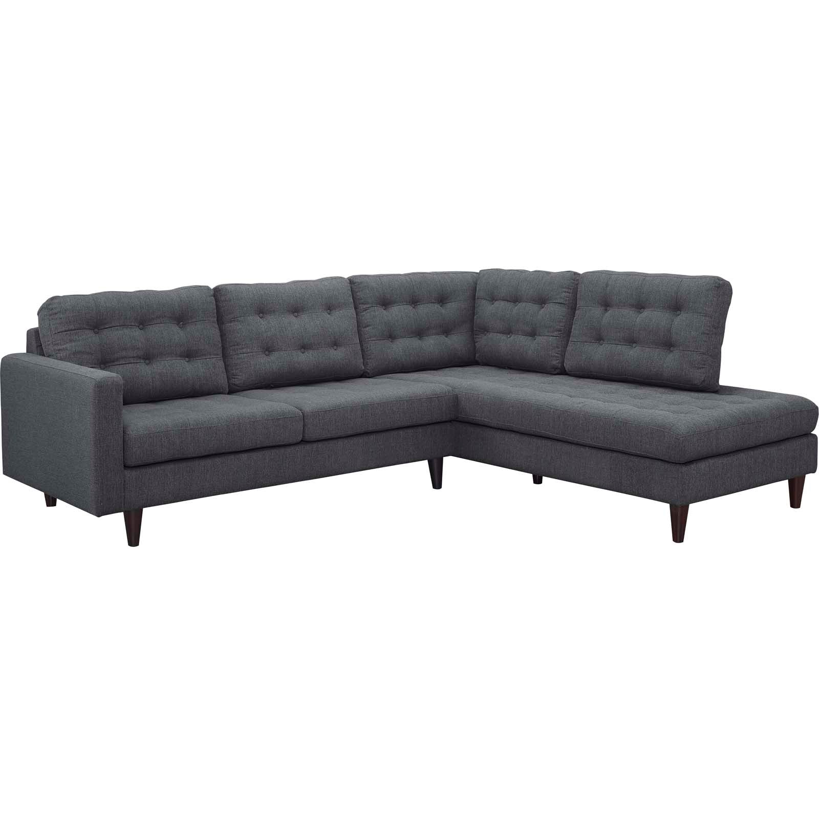 Modway Sectional Sofas - Empress 2 Piece Upholstered Fabric Right Facing Bumper Sectional Gray