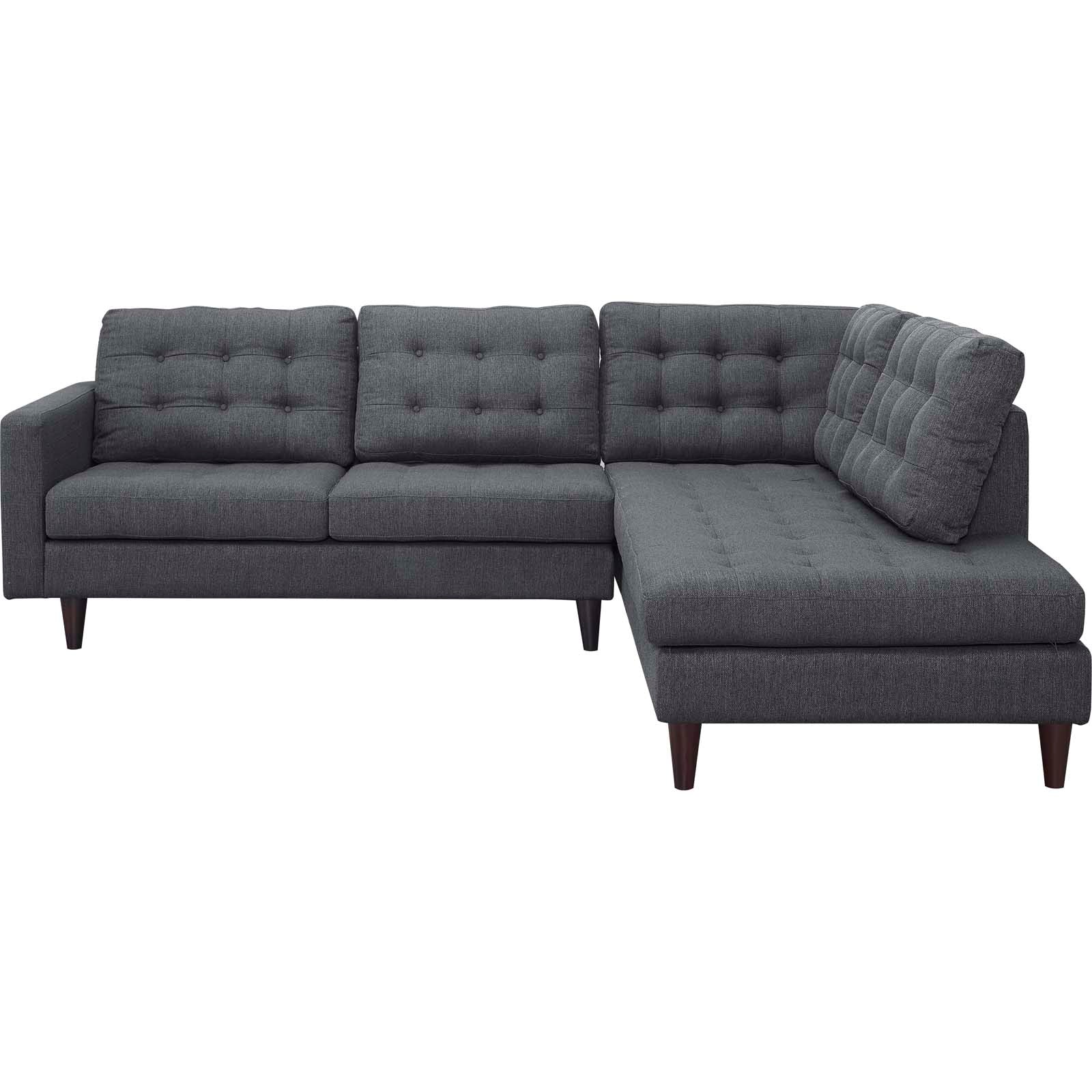 Modway Sectional Sofas - Empress 2 Piece Upholstered Fabric Right Facing Bumper Sectional Gray