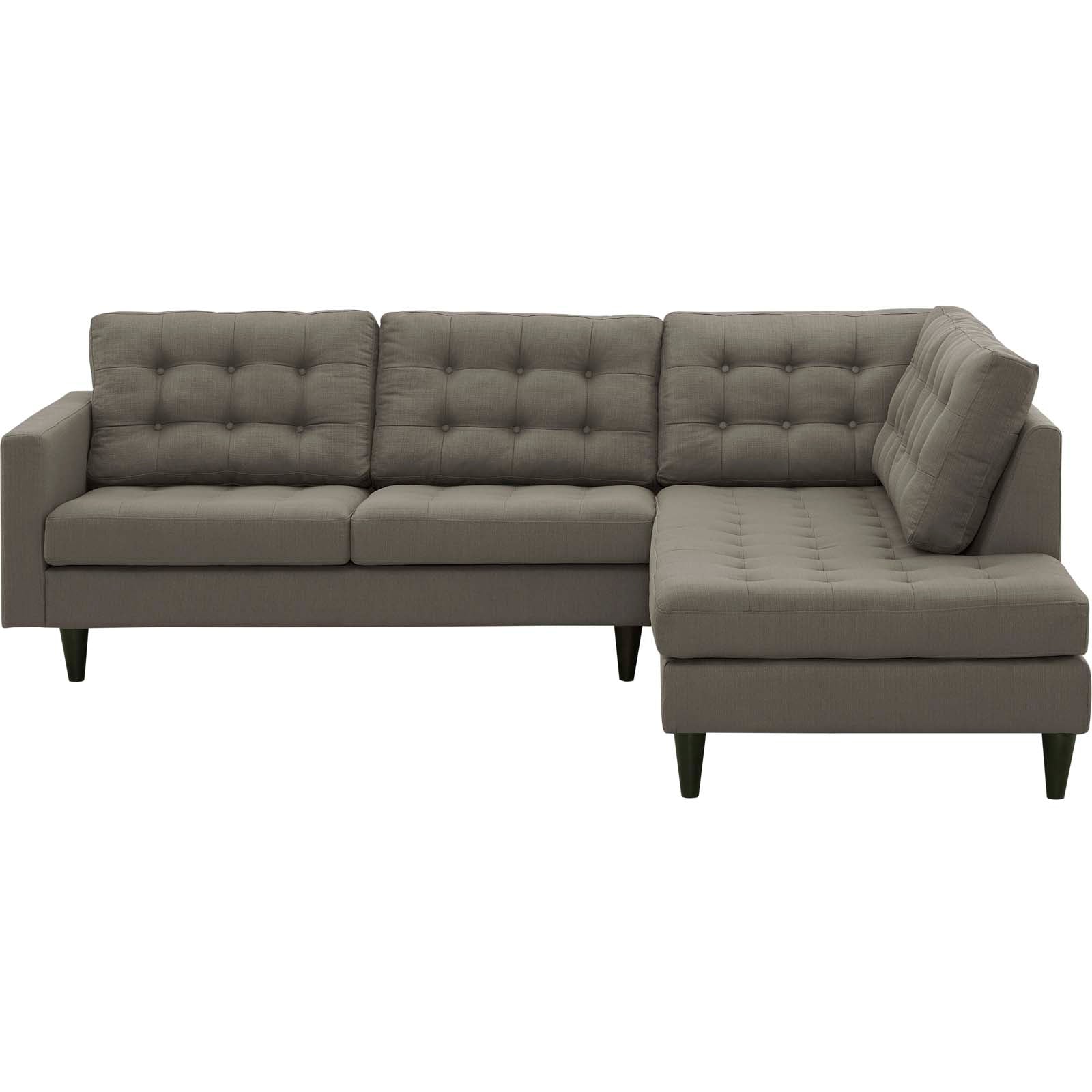 Modway Sectional Sofas - Empress Upholstered Fabric Right Extended Bumper Sectional Granite