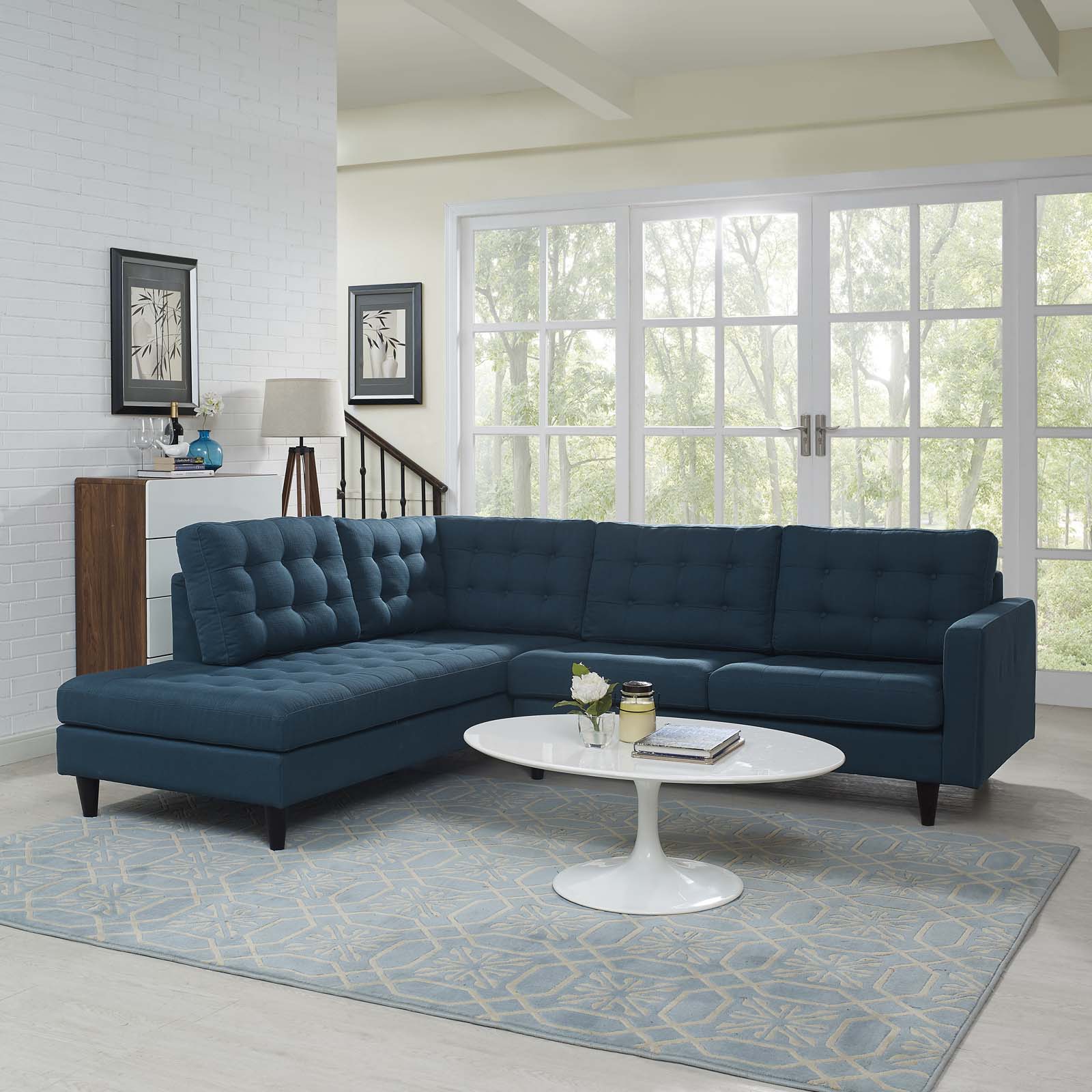 Modway Sectional Sofas - Empress 2 Piece Upholstered Fabric Left Facing Bumper Sectional Azure