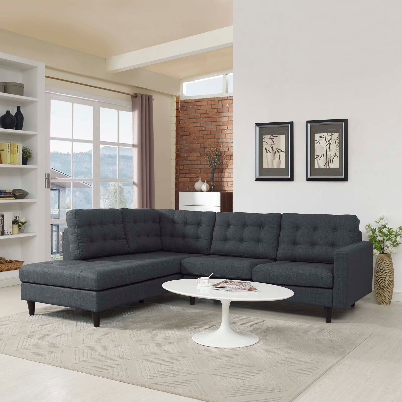 Modway Sectional Sofas - Empress 2 Piece Upholstered Fabric Left Facing Bumper Sectional Gray
