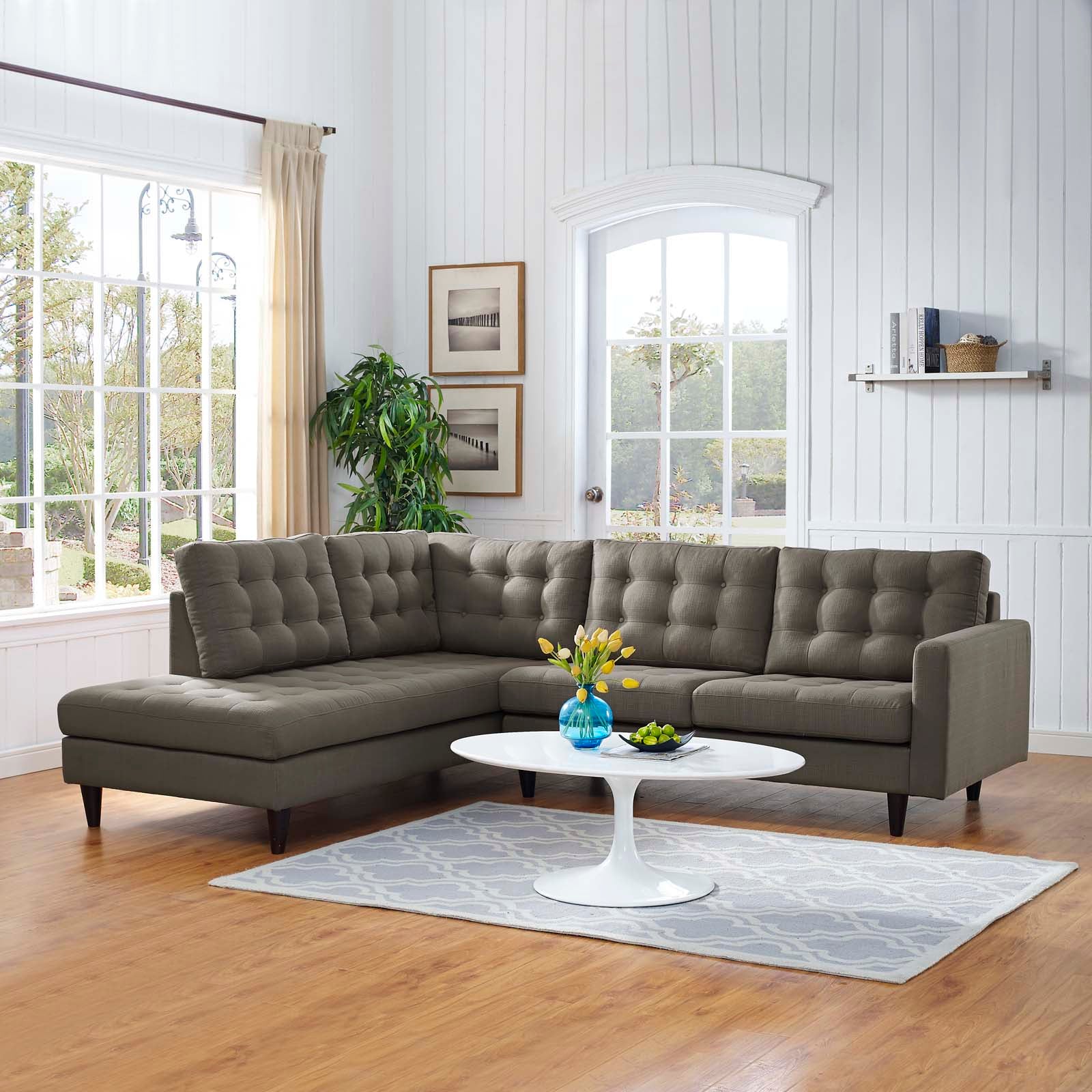 Modway Sectional Sofas - Empress 2 Piece Upholstered Fabric Left Facing Bumper Sectional Granite