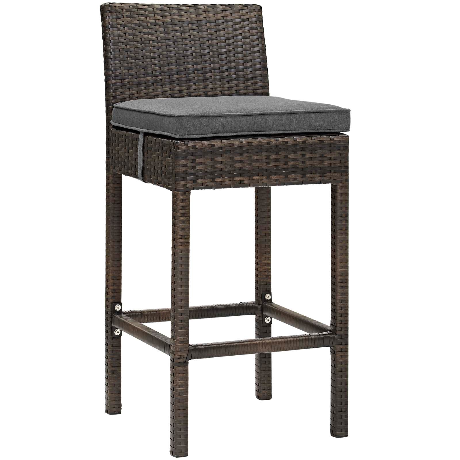 Modway Outdoor Barstools - Conduit Outdoor Patio Wicker Rattan Bar Stool Brown Charcoal