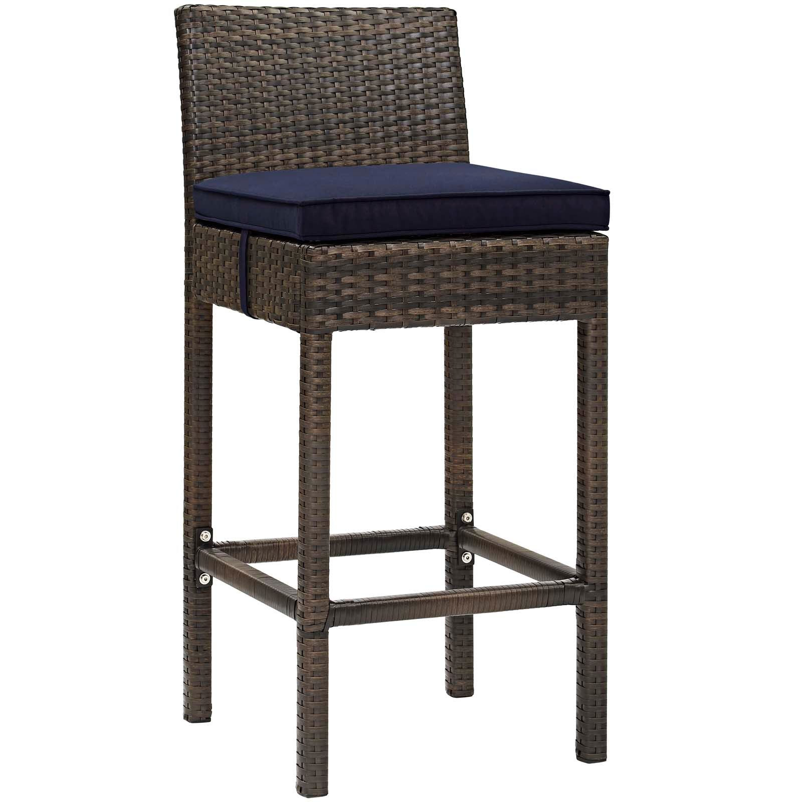 Modway Outdoor Barstools - Conduit Outdoor Patio Wicker Rattan Bar Stool Brown Navy