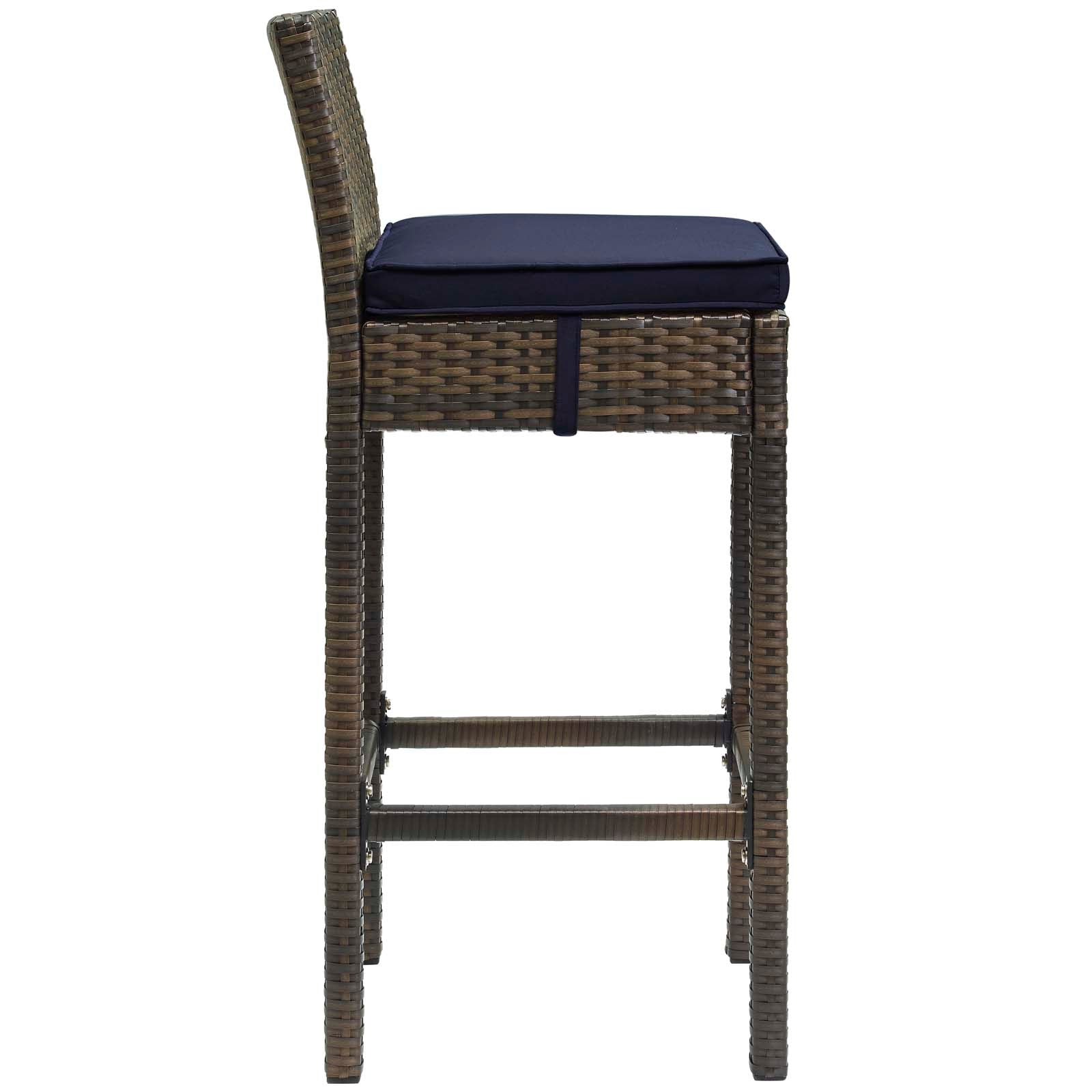 Modway Outdoor Barstools - Conduit Outdoor Patio Wicker Rattan Bar Stool Brown Navy