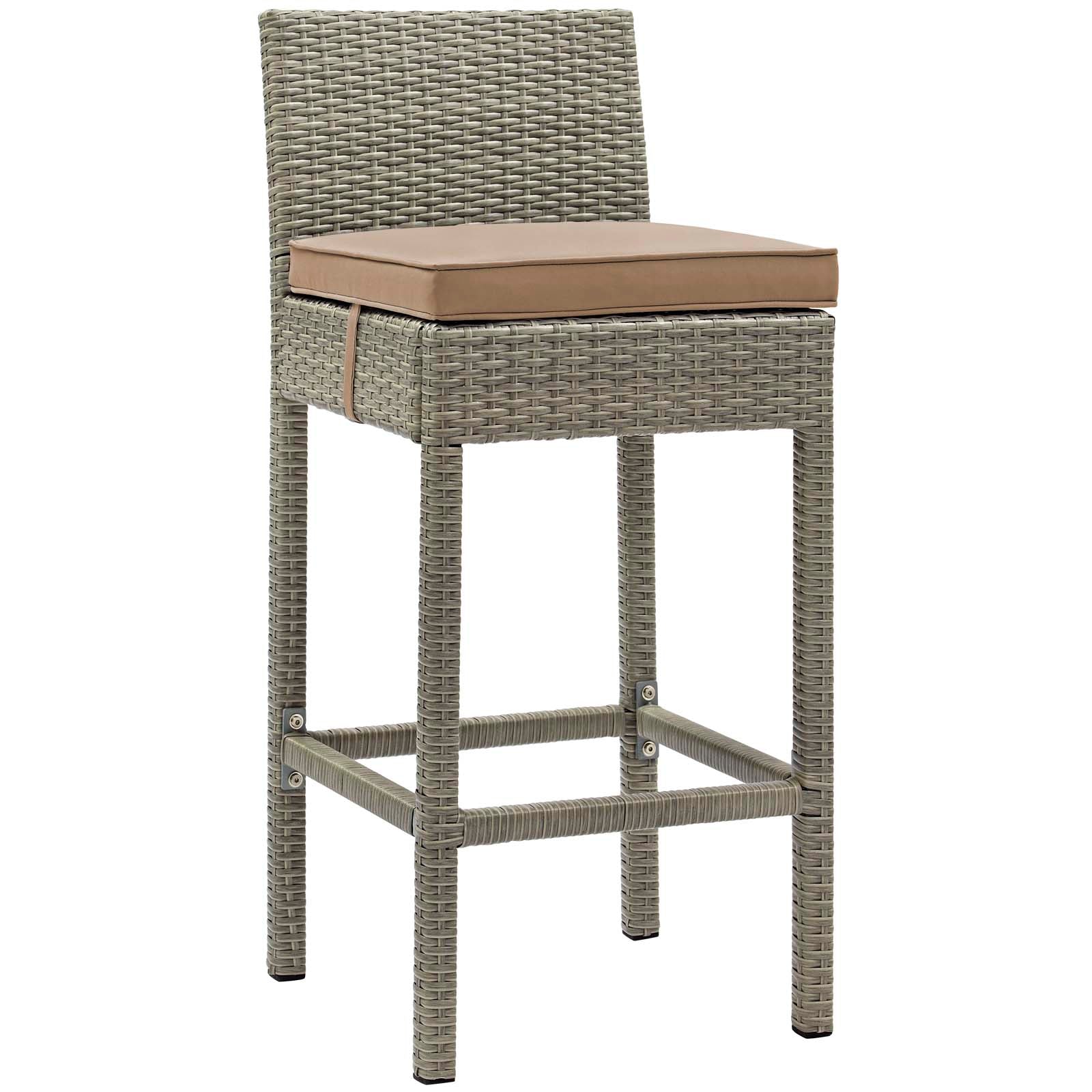 Modway Outdoor Barstools - Conduit Outdoor Patio Wicker Rattan Bar Stool Light Gray Mocha