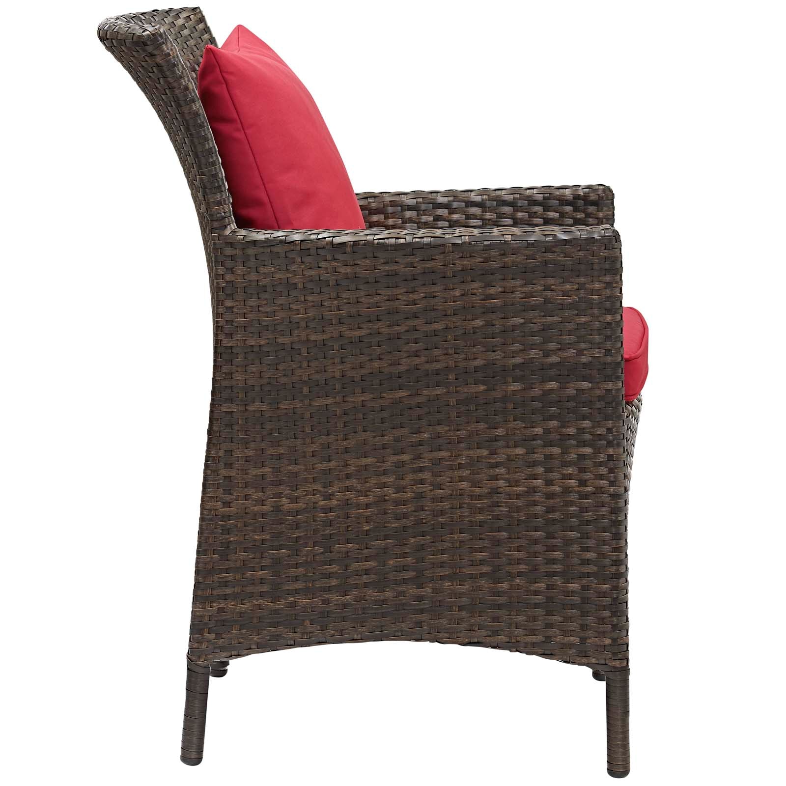 Modway Outdoor Dining Chairs - Conduit Outdoor Patio Wicker Rattan Dining Armchair Brown Red