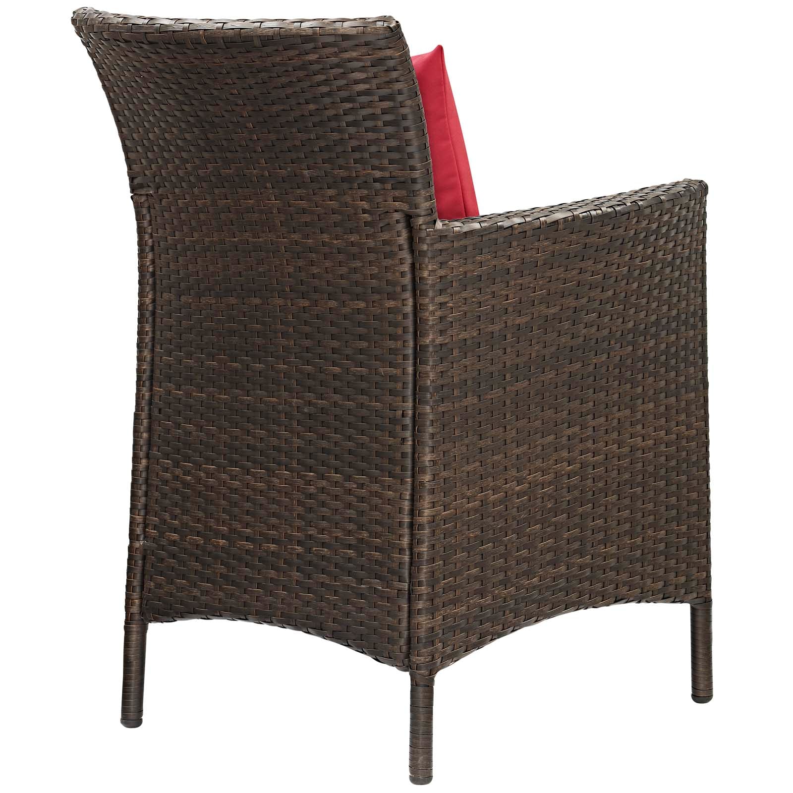 Modway Outdoor Dining Chairs - Conduit Outdoor Patio Wicker Rattan Dining Armchair Brown Red