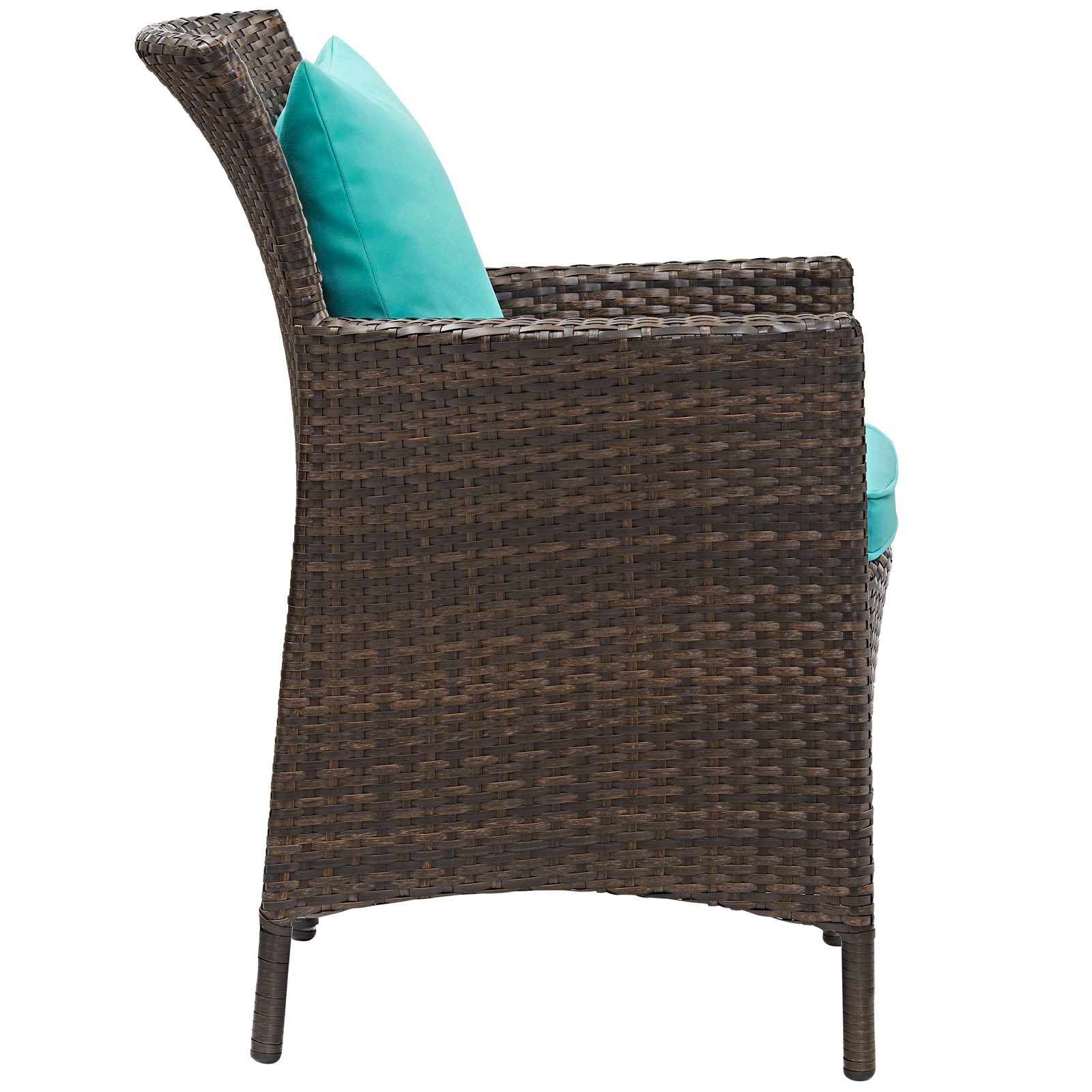 Modway Outdoor Dining Chairs - Conduit Outdoor Patio Wicker Rattan Dining Armchair Brown Turquoise
