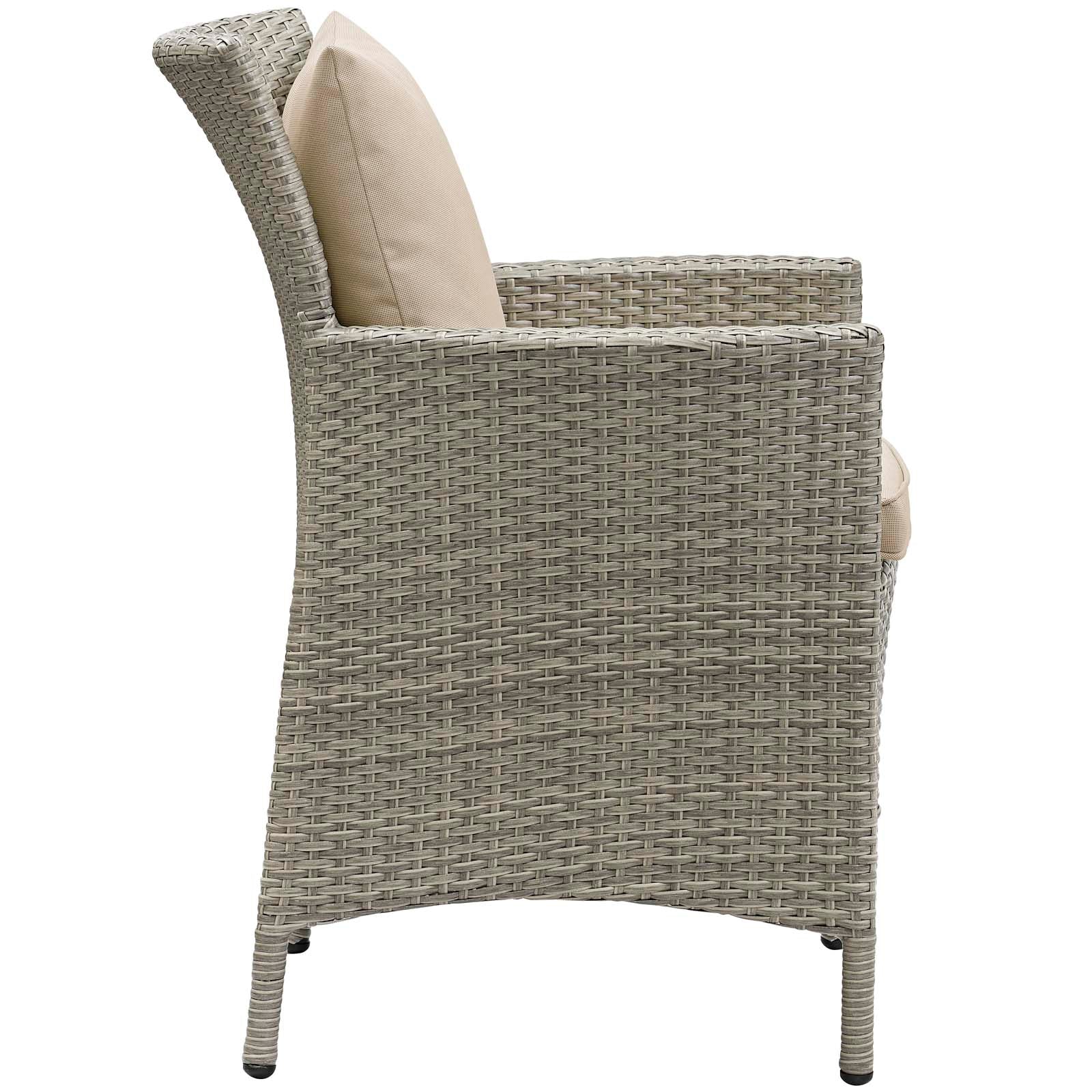 Modway Outdoor Dining Chairs - Conduit Outdoor Patio Wicker Rattan Dining Armchair Light Gray Beige