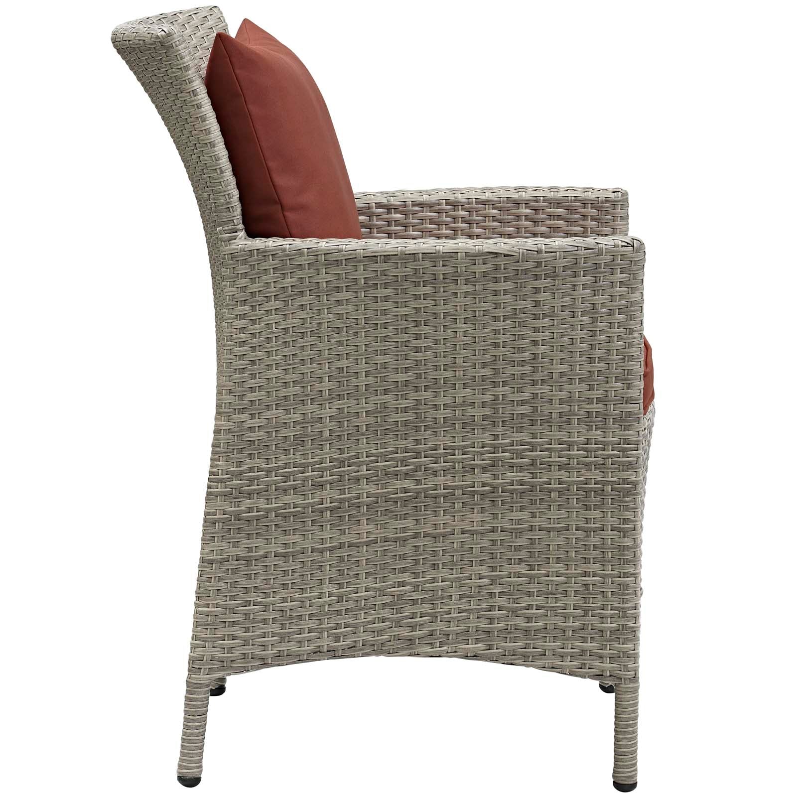 Modway Outdoor Dining Chairs - Conduit Outdoor Patio Wicker Rattan Dining Armchair Light Gray Currant