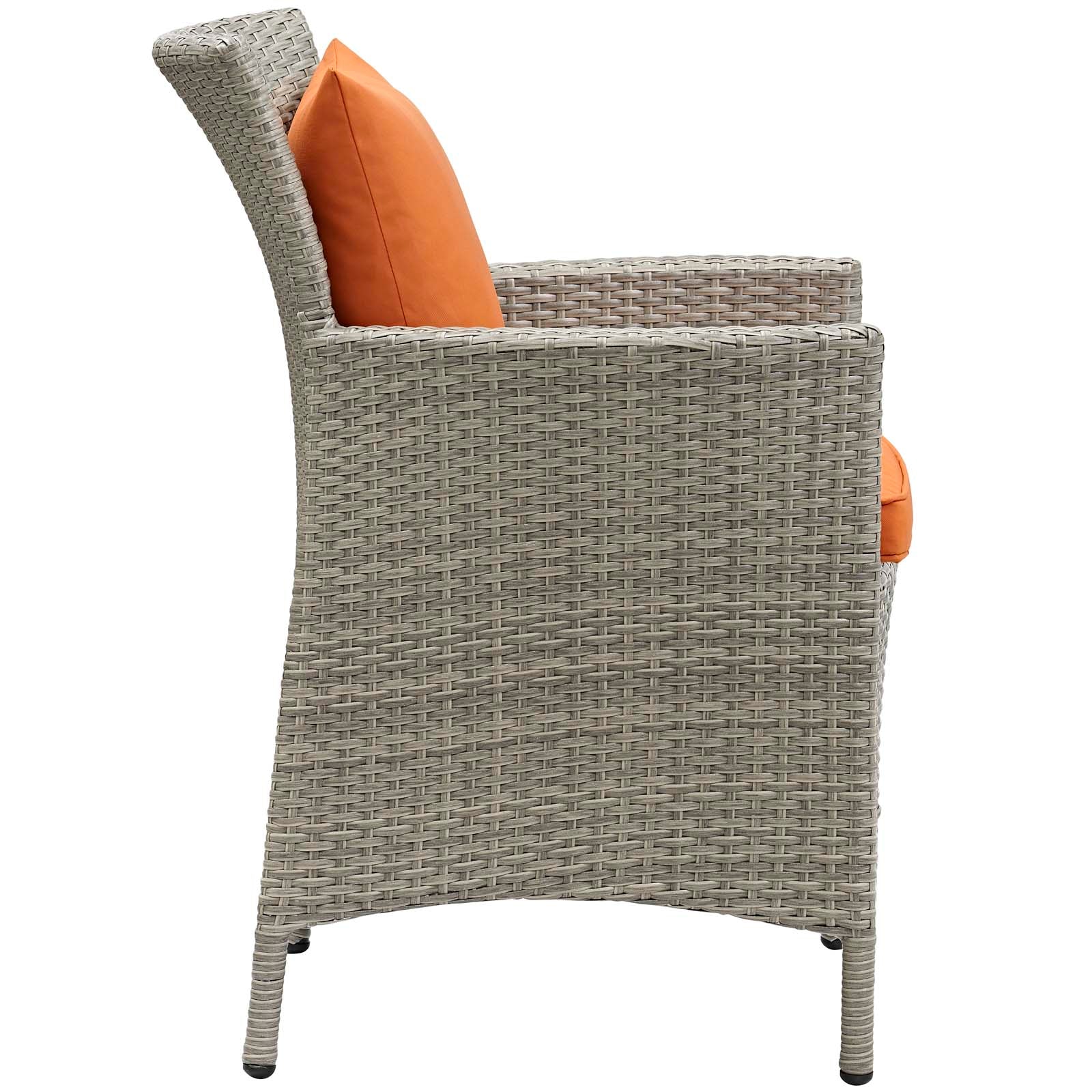 Modway Outdoor Dining Chairs - Conduit Outdoor Patio Wicker Rattan Dining Armchair Light Gray Orange