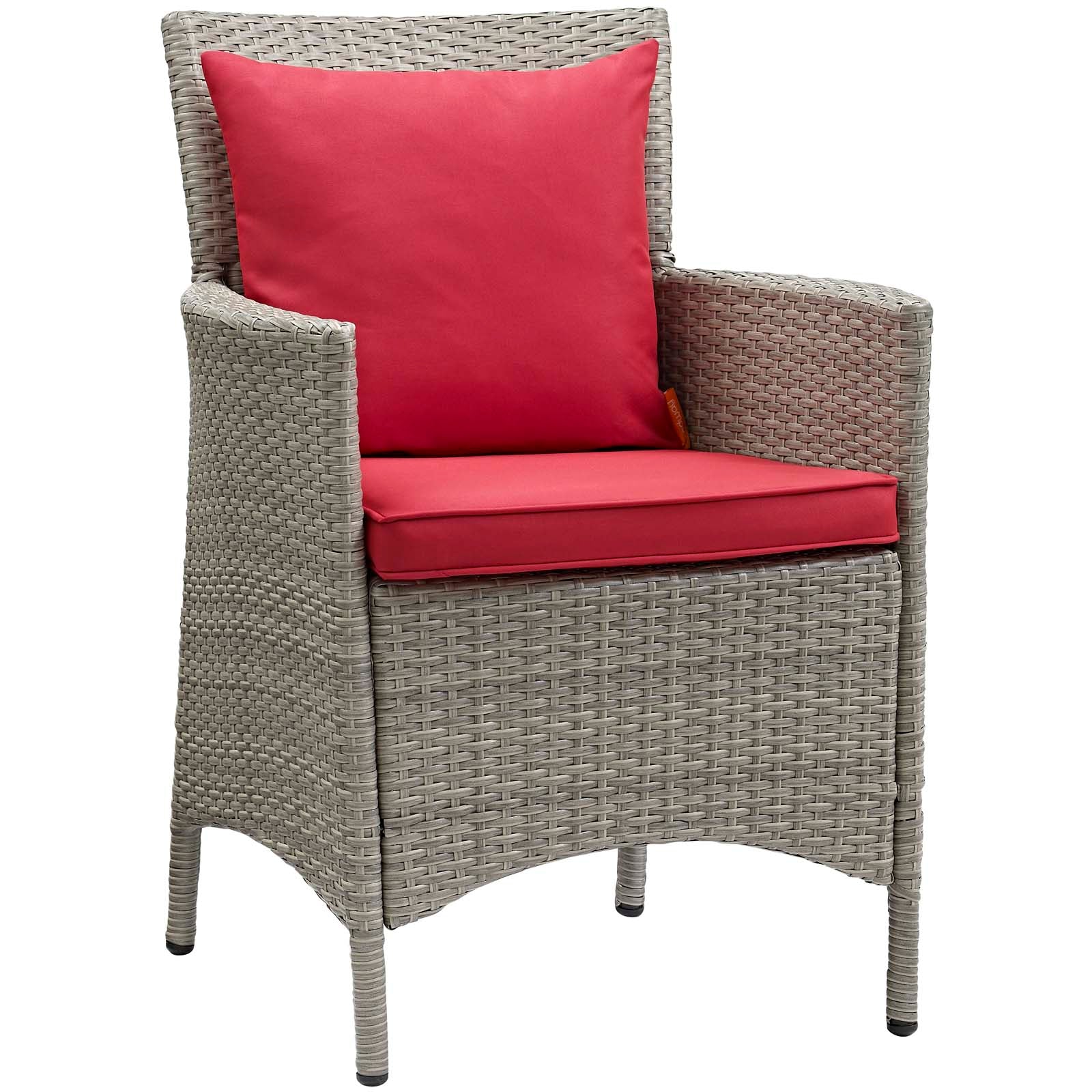 Modway Outdoor Dining Chairs - Conduit Outdoor Patio Wicker Rattan Dining Armchair Light Gray Red