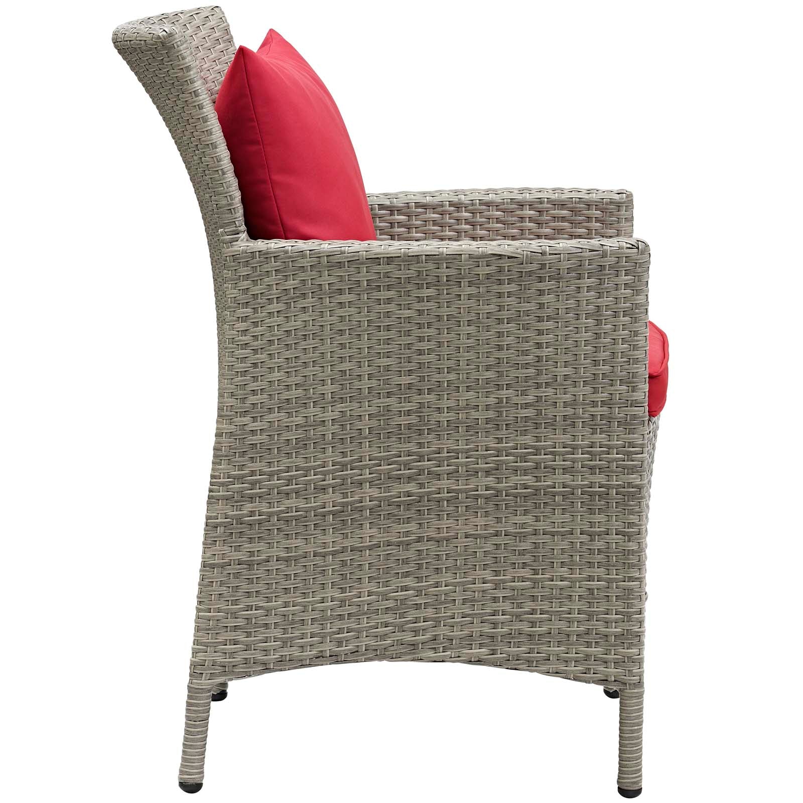 Modway Outdoor Dining Chairs - Conduit Outdoor Patio Wicker Rattan Dining Armchair Light Gray Red