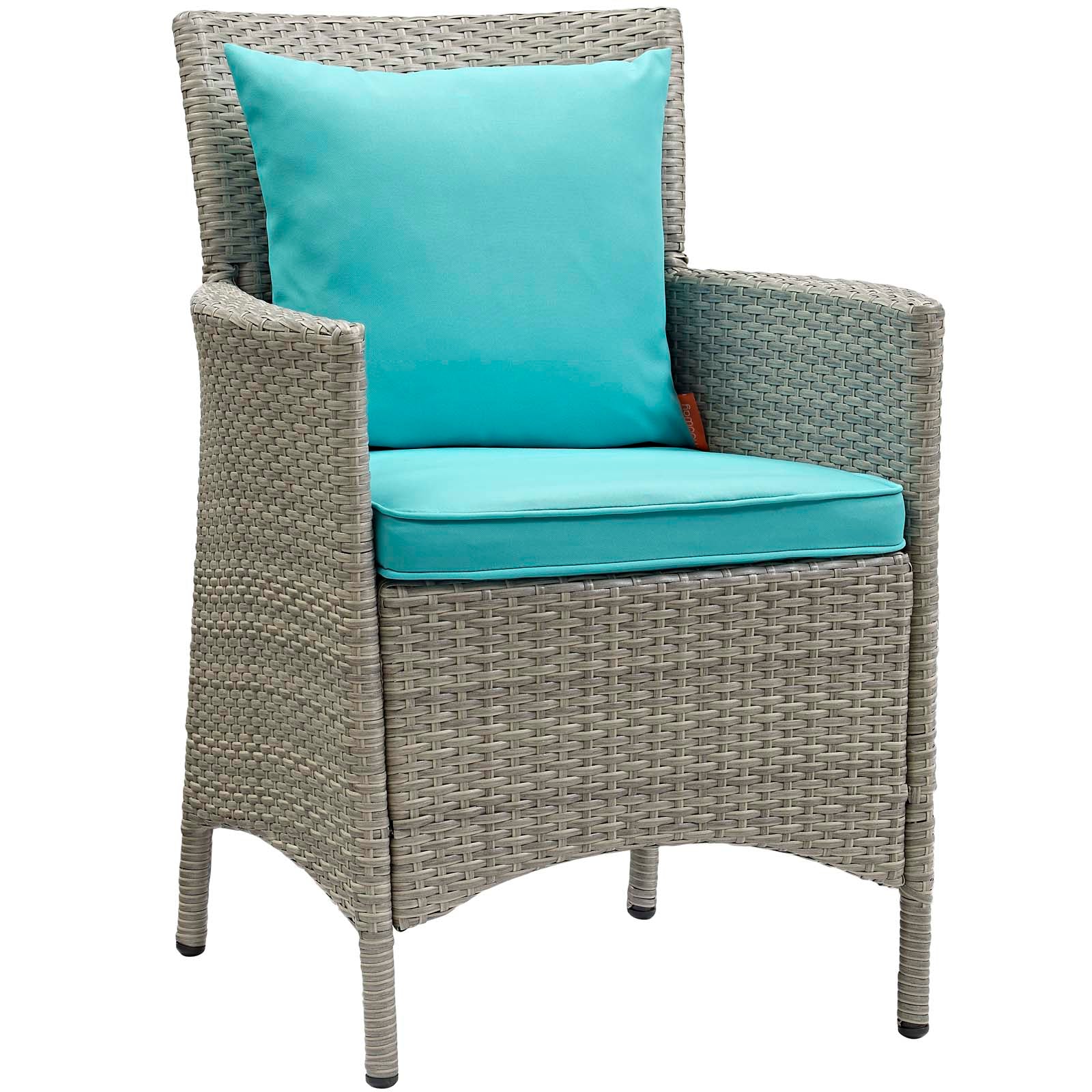 Modway Outdoor Dining Chairs - Conduit Outdoor Patio Wicker Rattan Dining Armchair Light Gray Turquoise