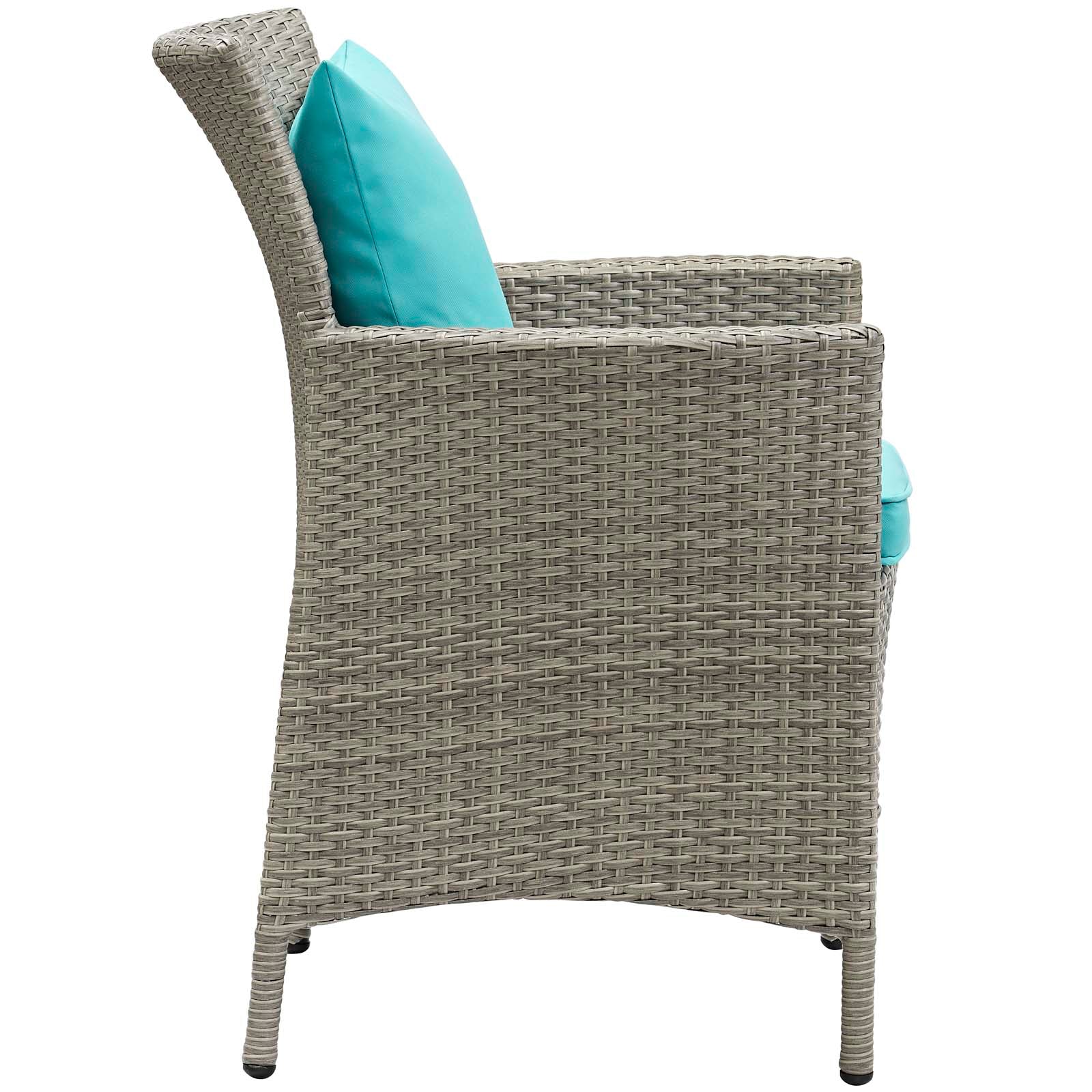 Modway Outdoor Dining Chairs - Conduit Outdoor Patio Wicker Rattan Dining Armchair Light Gray Turquoise