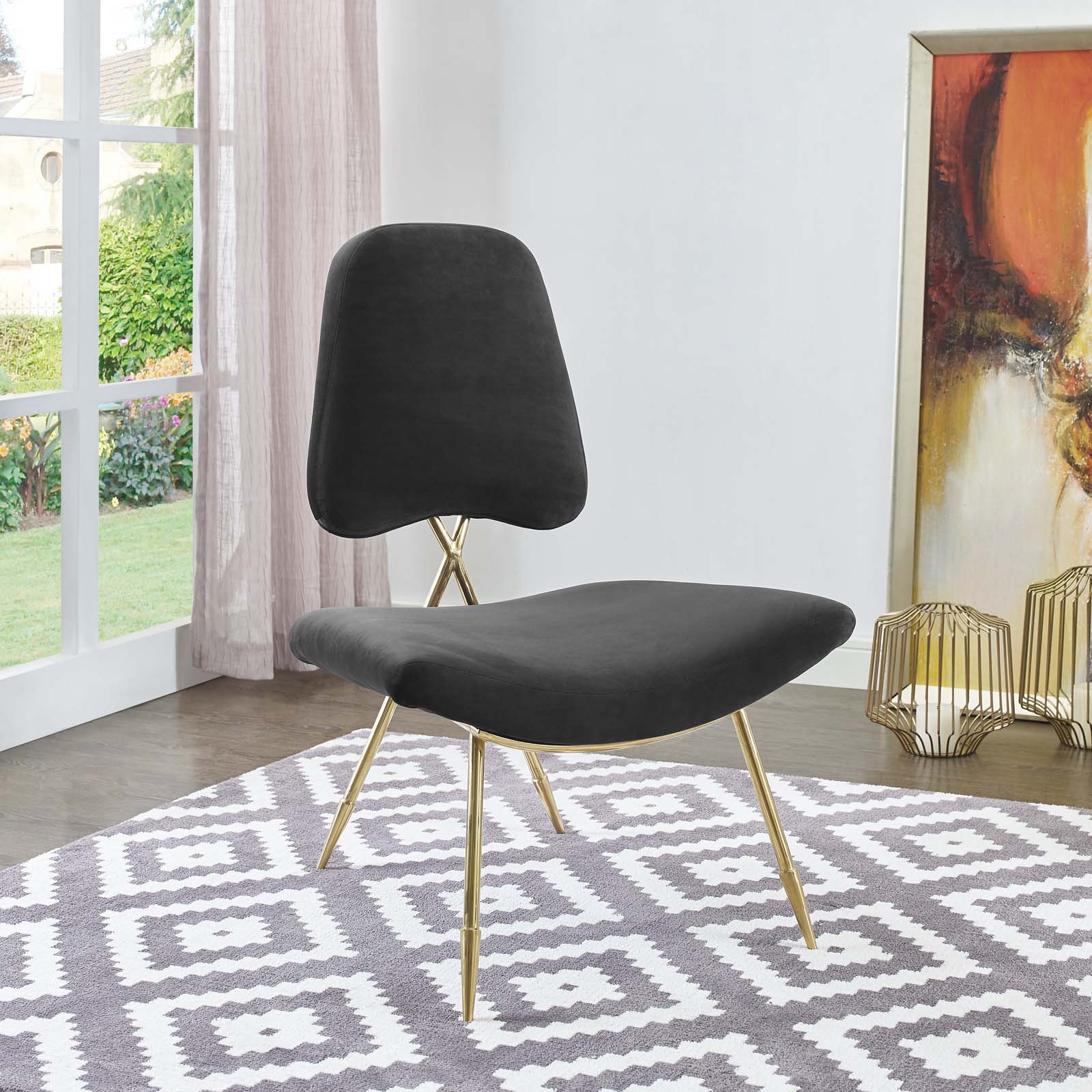 Modway Accent Chairs - Ponder Performance Velvet Lounge Chair Black