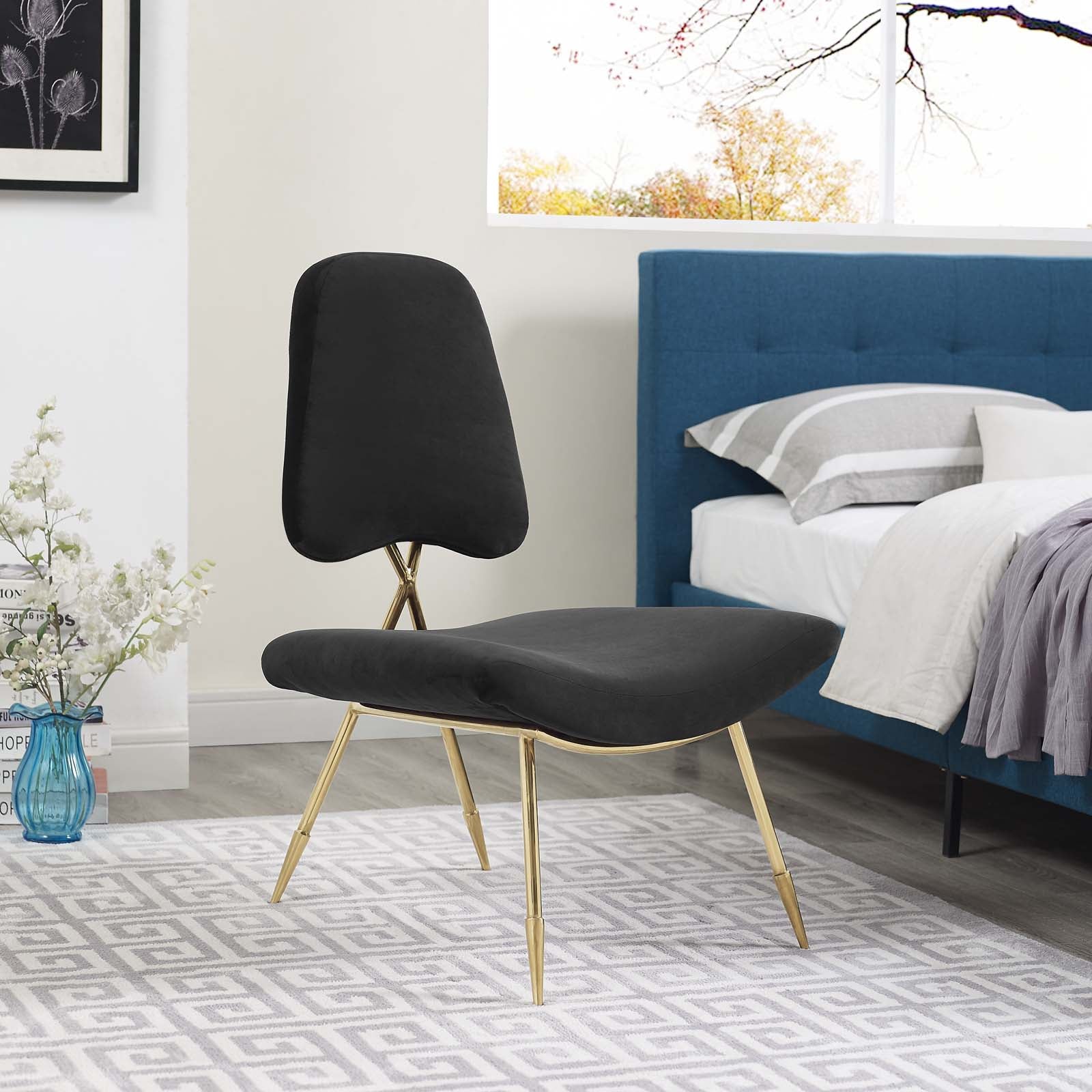 Modway Accent Chairs - Ponder Performance Velvet Lounge Chair Black