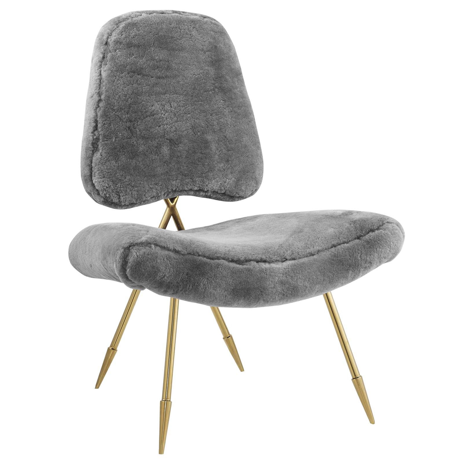 Modway Accent Chairs - Ponder Upholstered Sheepskin Fur Lounge Chair Gray