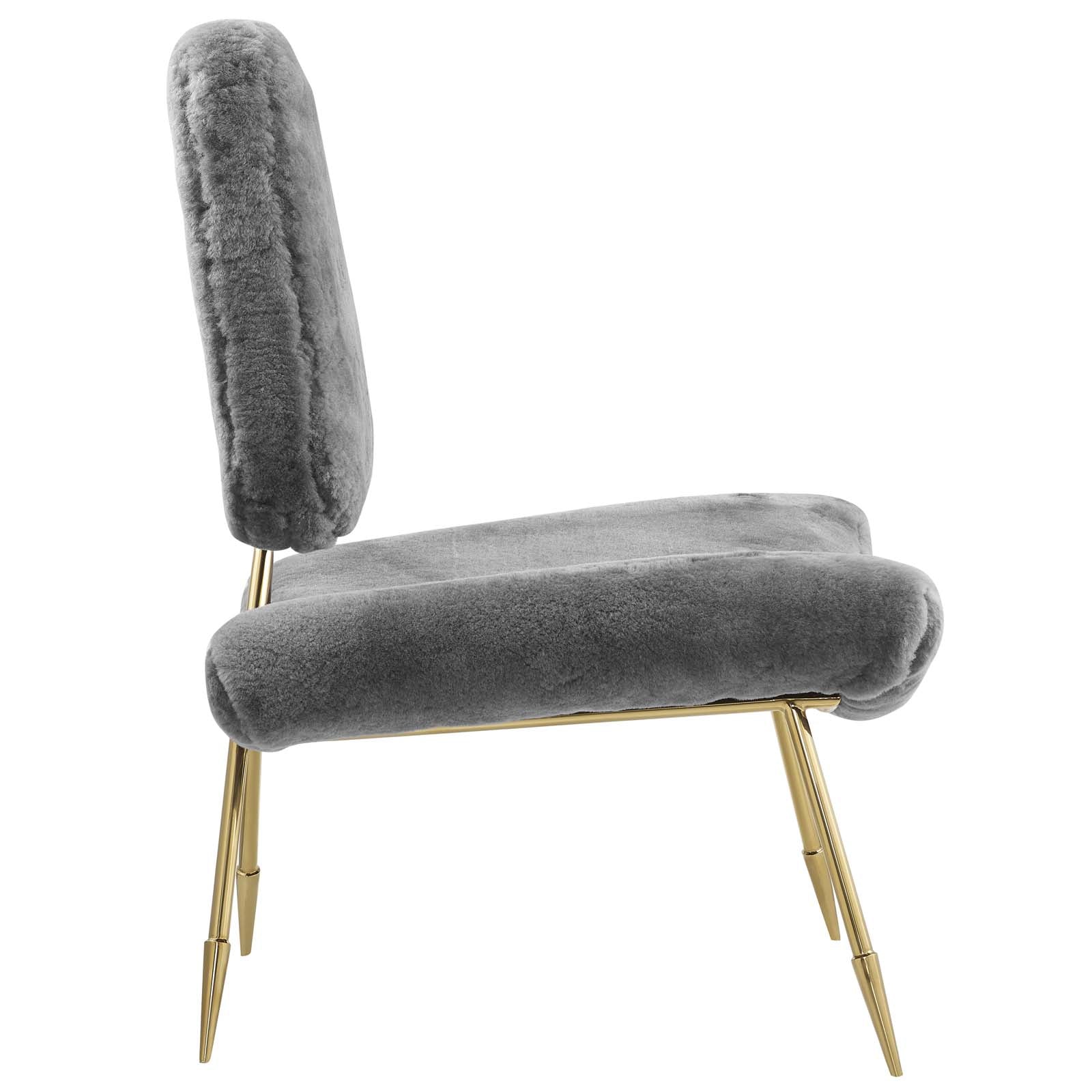 Modway Accent Chairs - Ponder Upholstered Sheepskin Fur Lounge Chair Gray