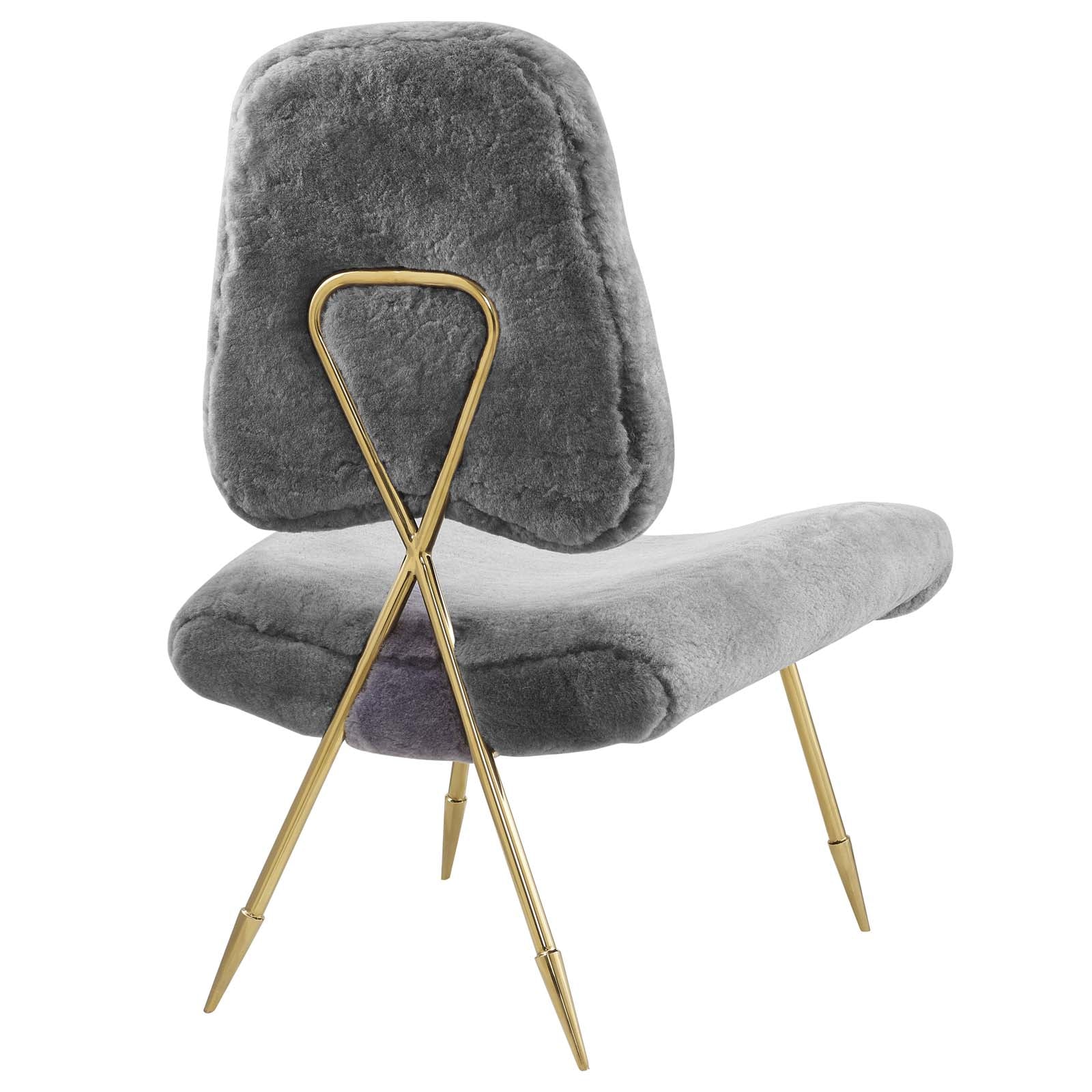Modway Accent Chairs - Ponder Upholstered Sheepskin Fur Lounge Chair Gray