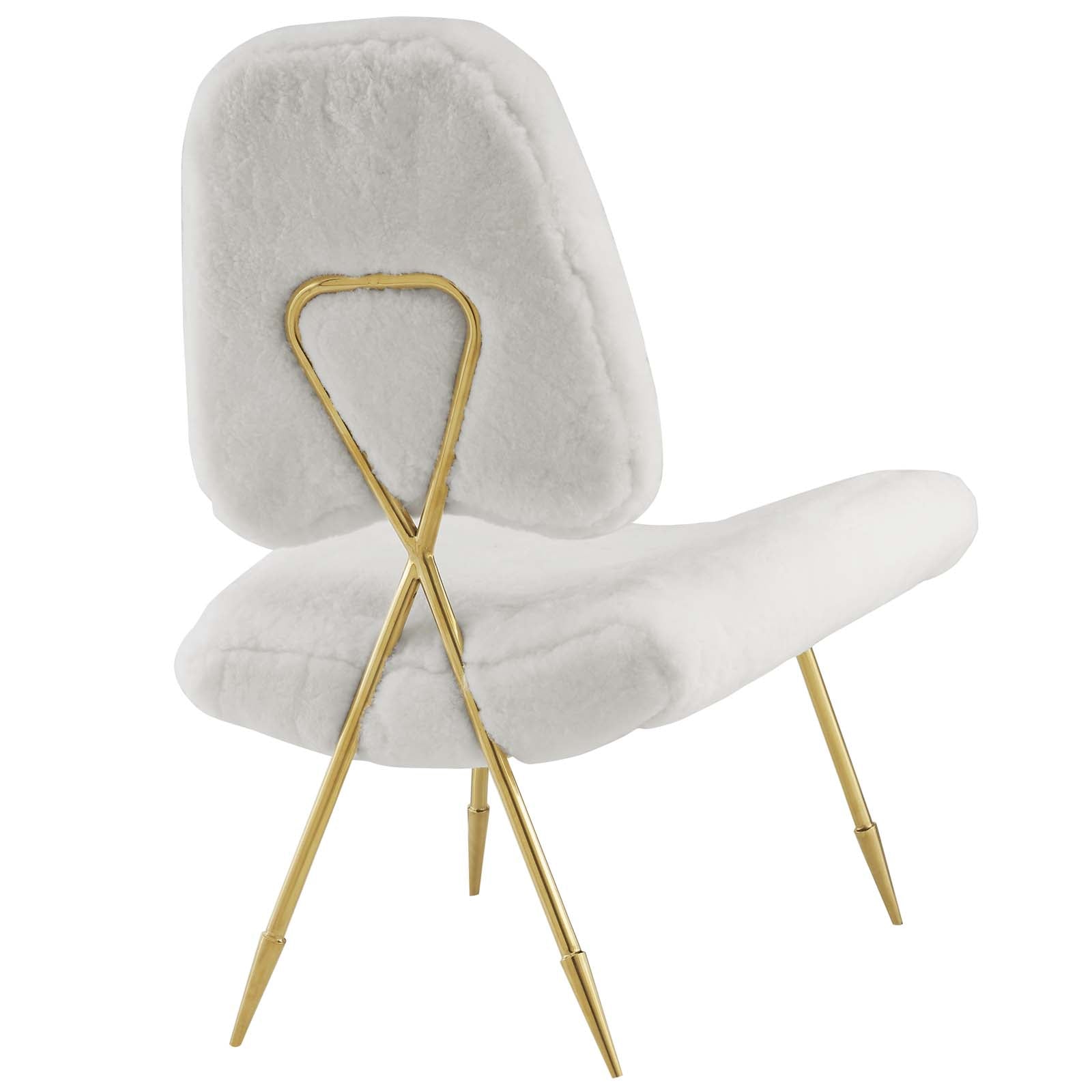 Modway Accent Chairs - Ponder Upholstered Sheepskin Fur Lounge Chair White