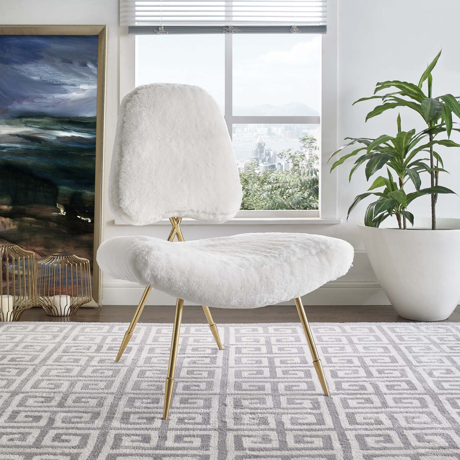 Ponder Upholstered Sheepskin Fur Lounge Chair White