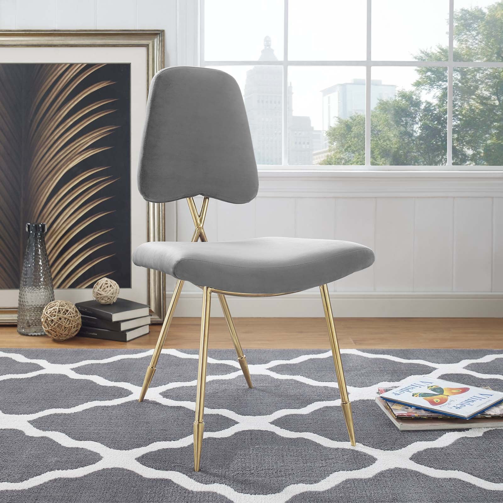 Modway Dining Chairs - Ponder Performance Velvet Dining Side Chair Gray