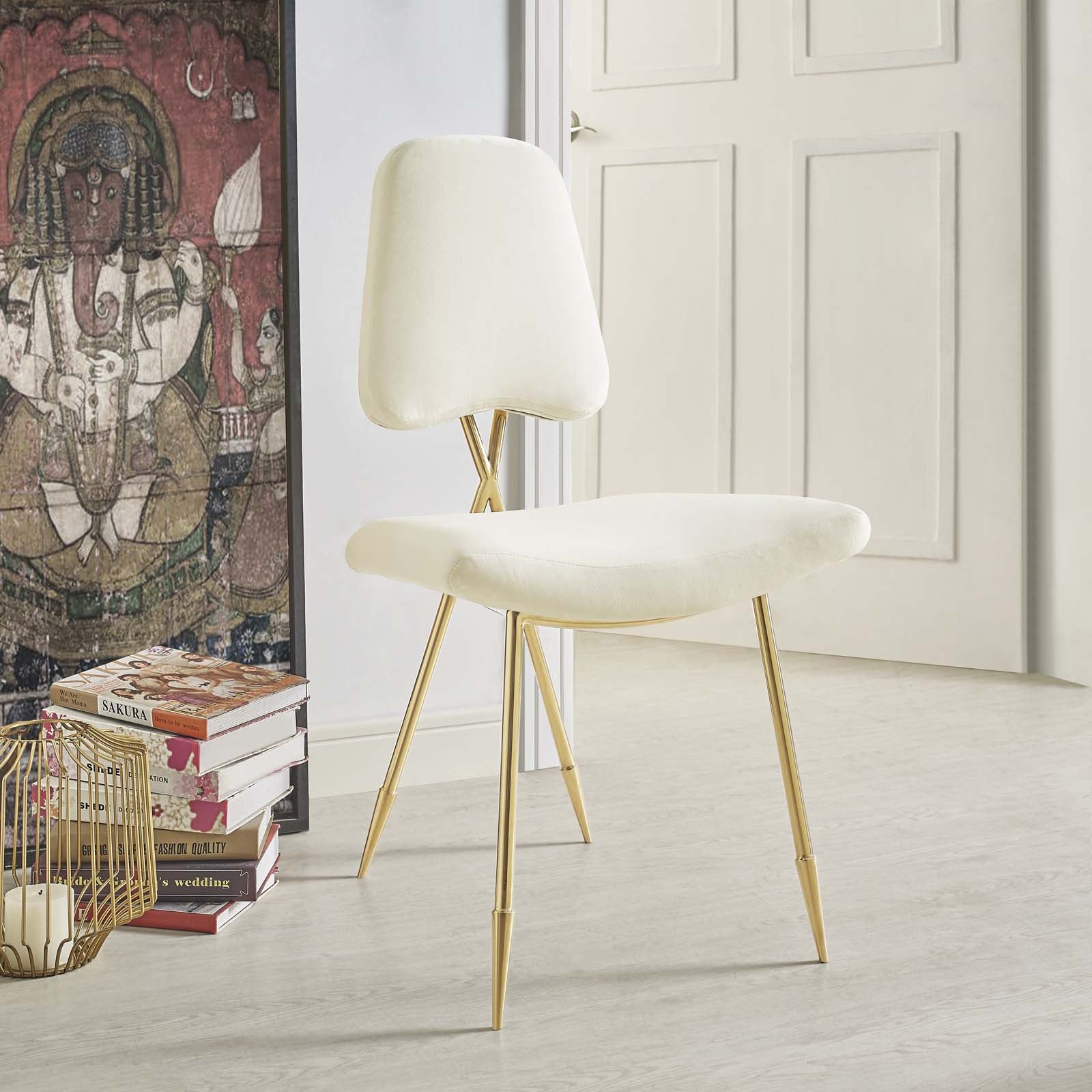 Modway Dining Chairs - Ponder Performance Velvet Dining Side Chair Ivory