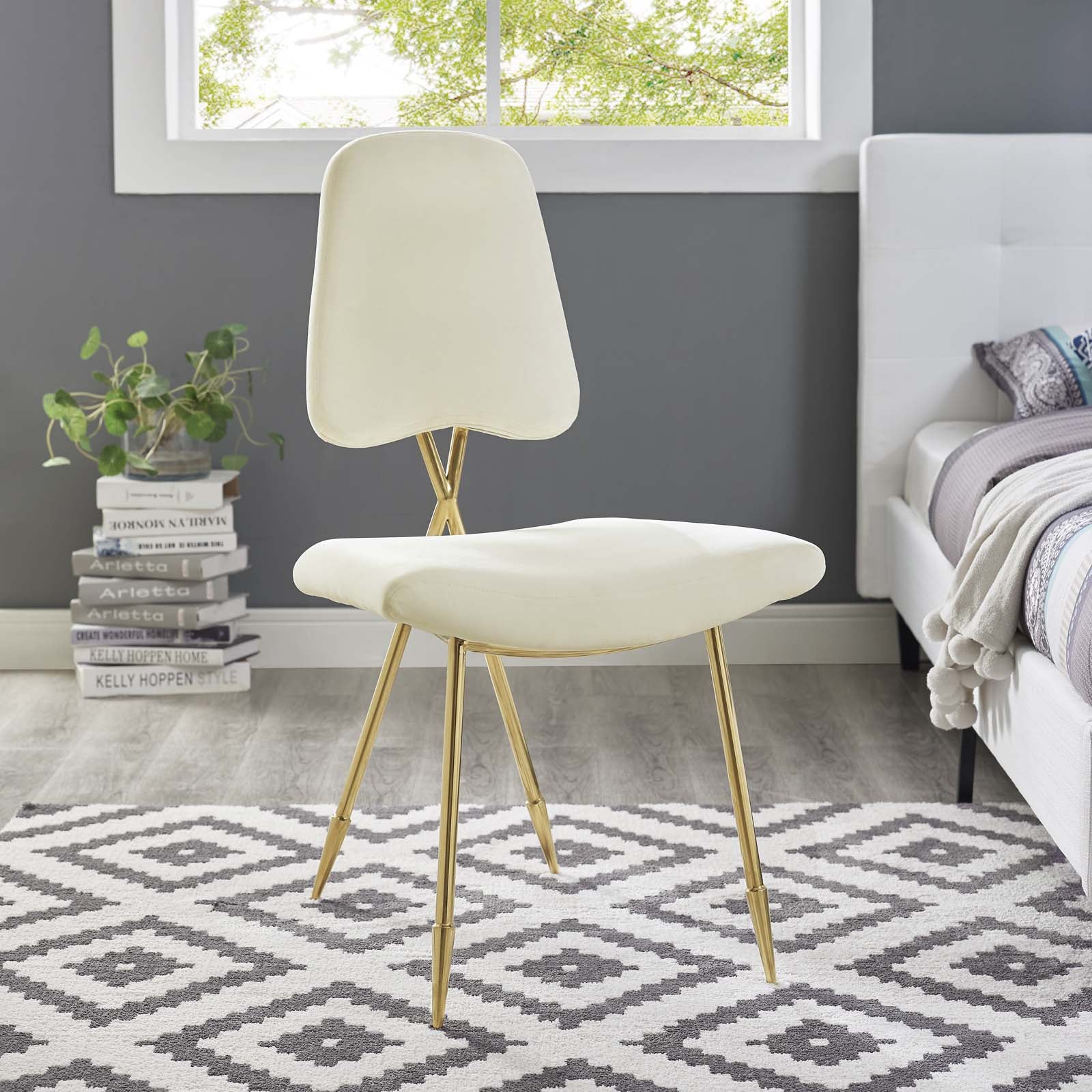 Modway Dining Chairs - Ponder Performance Velvet Dining Side Chair Ivory