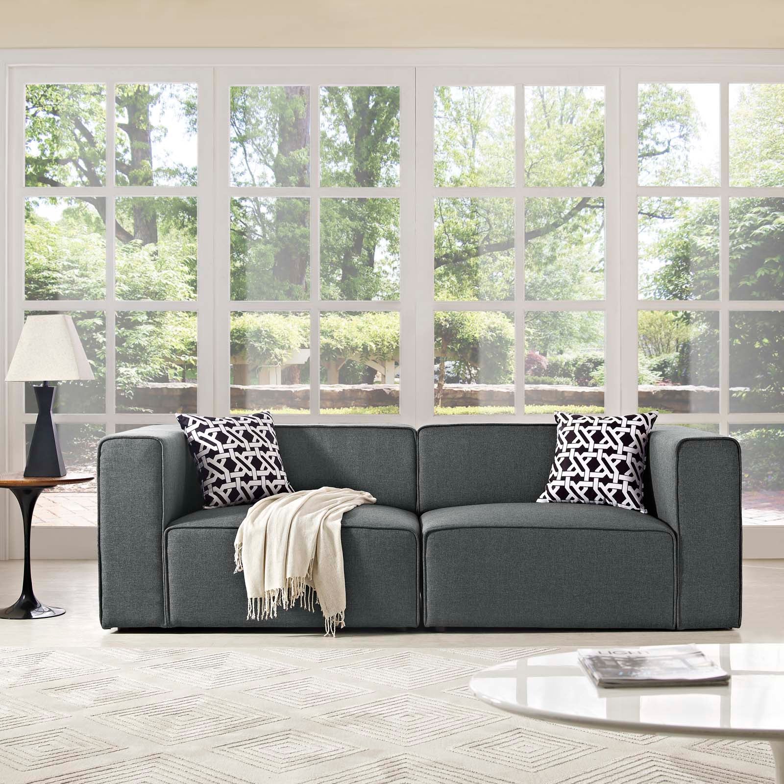 Modway Living Room Sets - Mingle 2 Piece Upholstered Fabric Sectional Sofa Set Gray