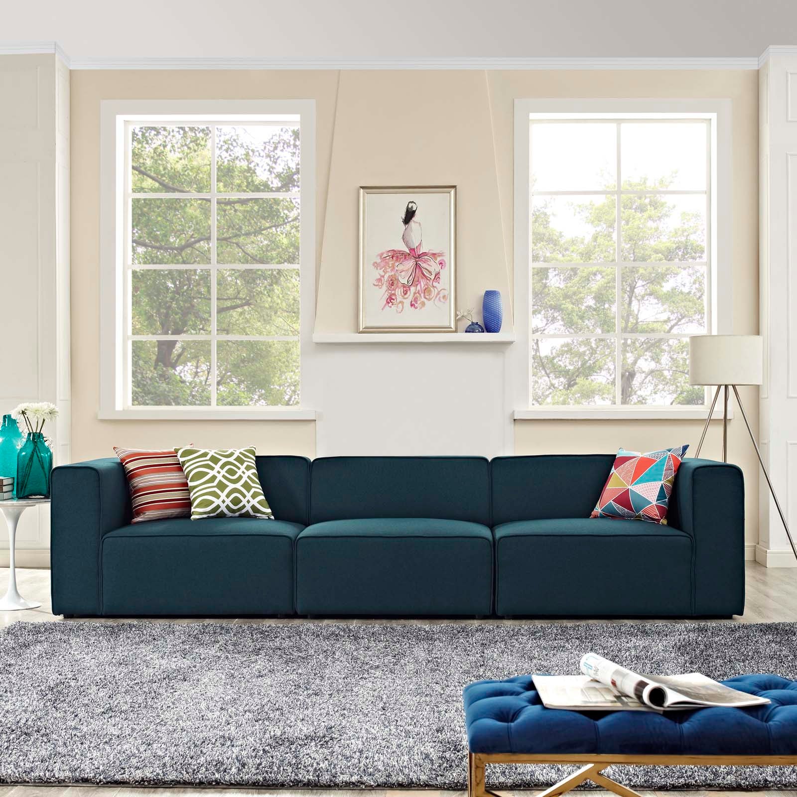 Modway Sofas & Couches - Mingle Upholstered Sectional Sofa Set Blue
