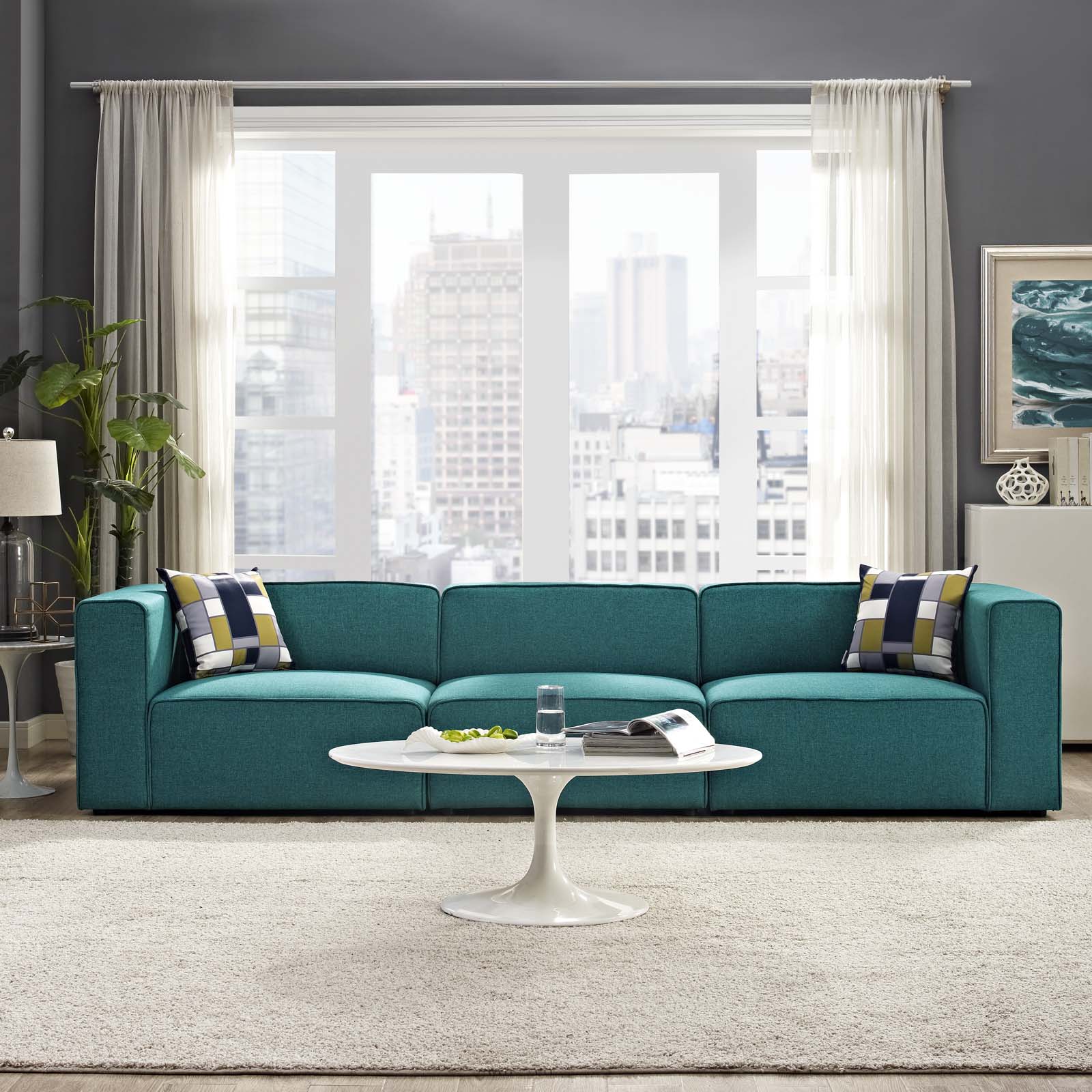 Modway Sofas & Couches - Mingle Upholstered Sectional Sofa Set Teal