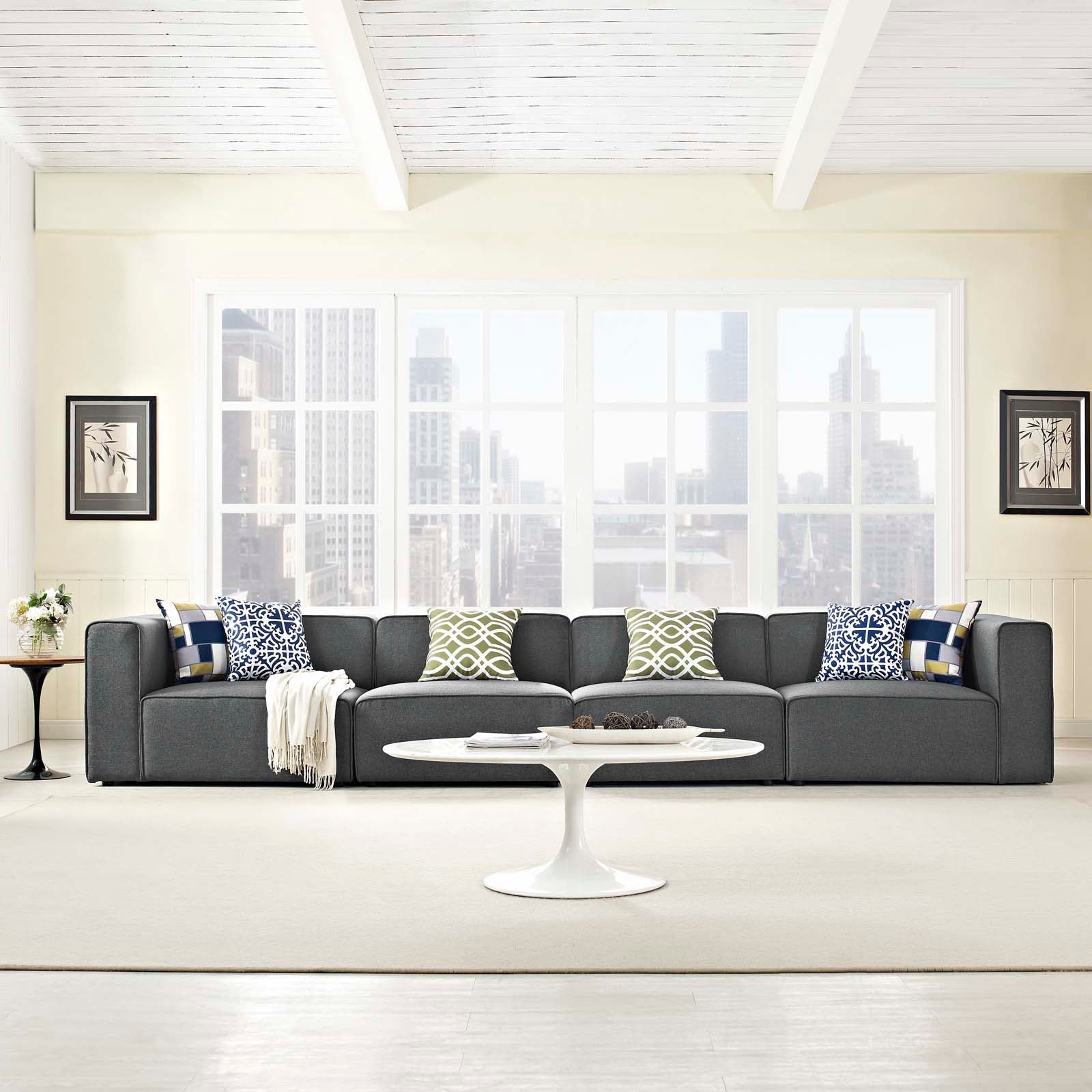 Modway Sofas & Couches - Mingle Upholstered Fabric Sectional Sofa Set Gray