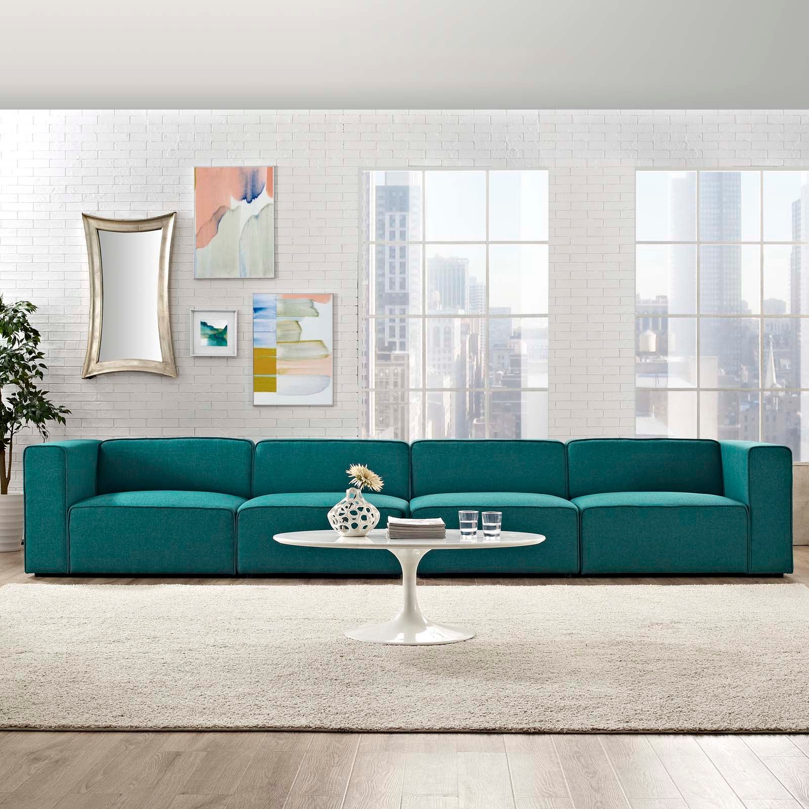 Modway Sofas & Couches - Mingle Upholstered Fabric Sectional Sofa Set Teal