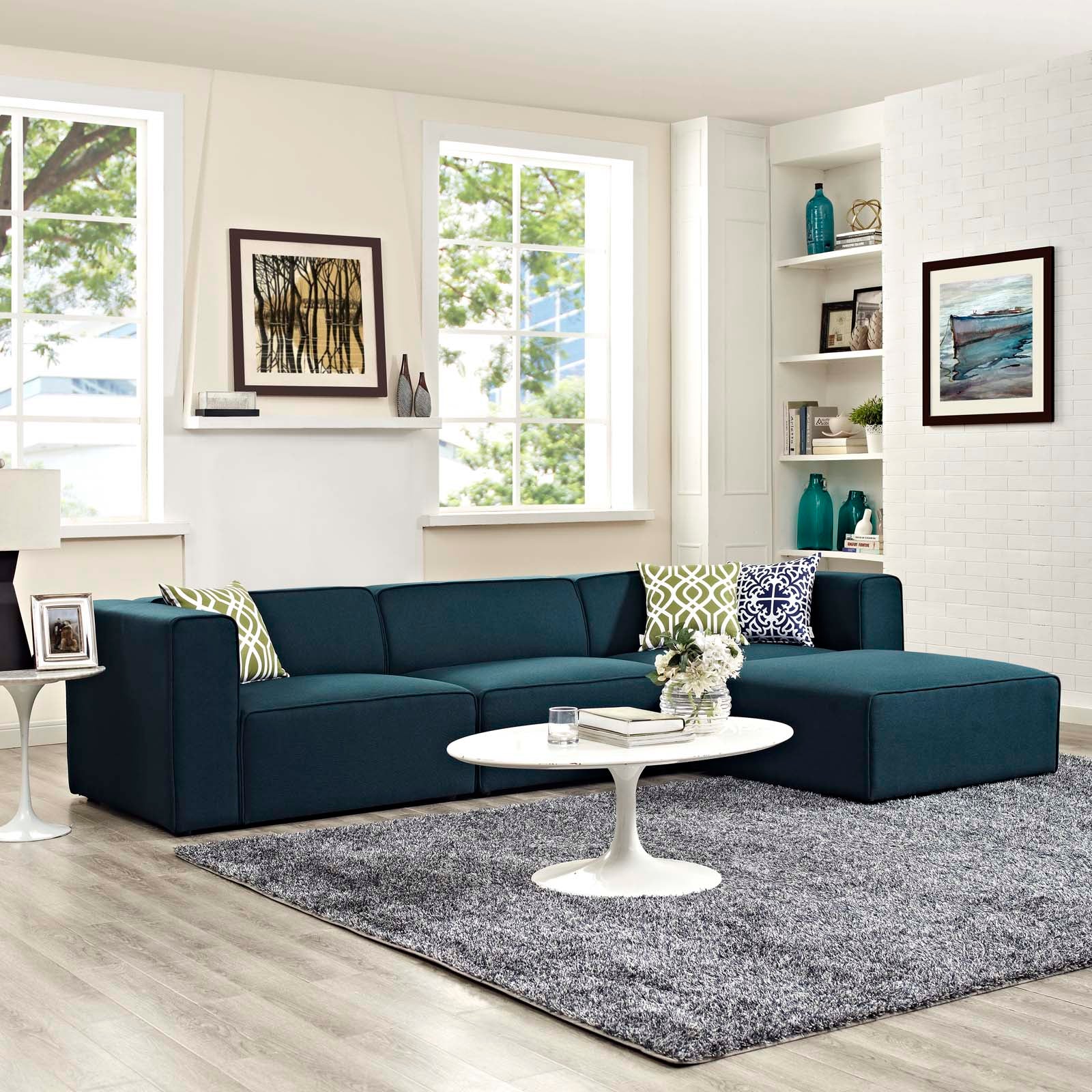 Modway Sectional Sofas - Mingle Upholstered Reversible Sectional Sofa Blue