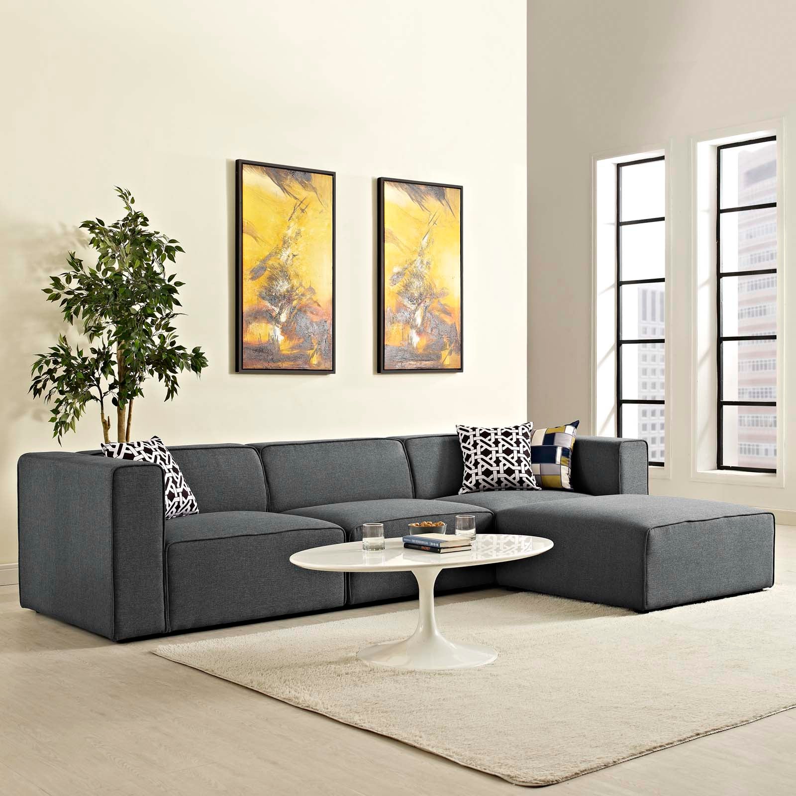 Modway Sectional Sofas - Mingle Upholstered Reversible Sectional Sofa Gray