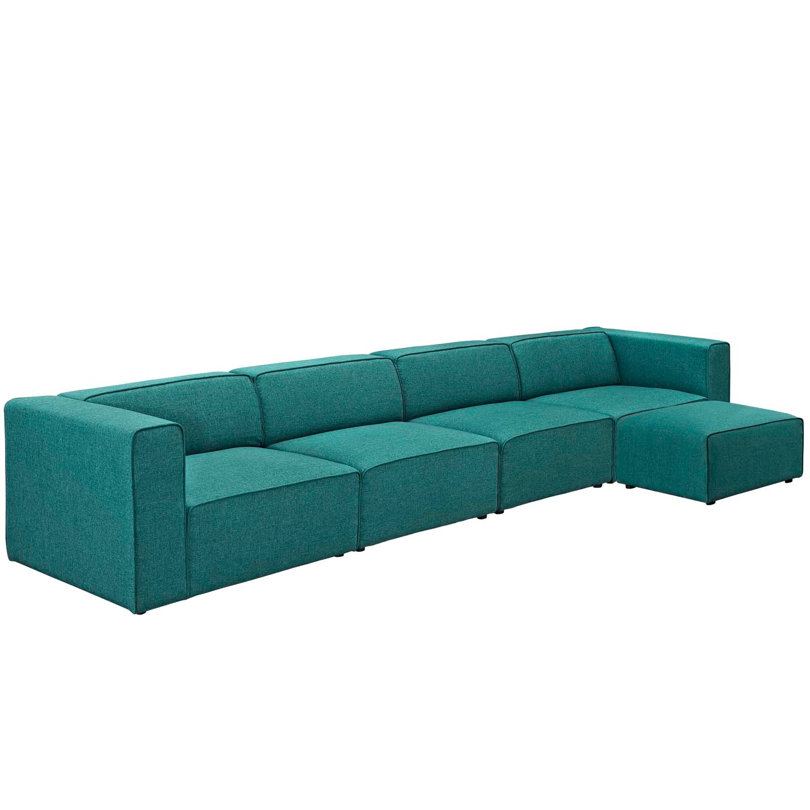 Modway Sectional Sofas - Mingle 5 Piece Upholstered 156"W Fabric Sectional Sofa Set Teal