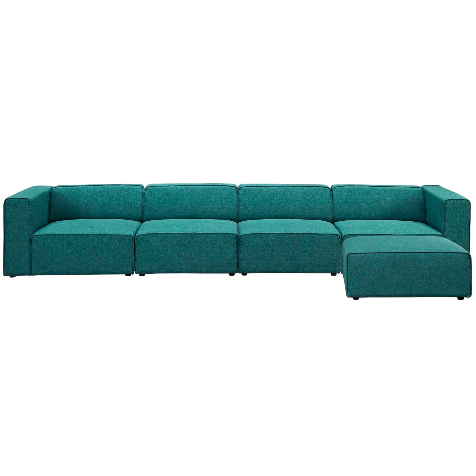 Modway Sectional Sofas - Mingle 5 Piece Upholstered 156"W Fabric Sectional Sofa Set Teal