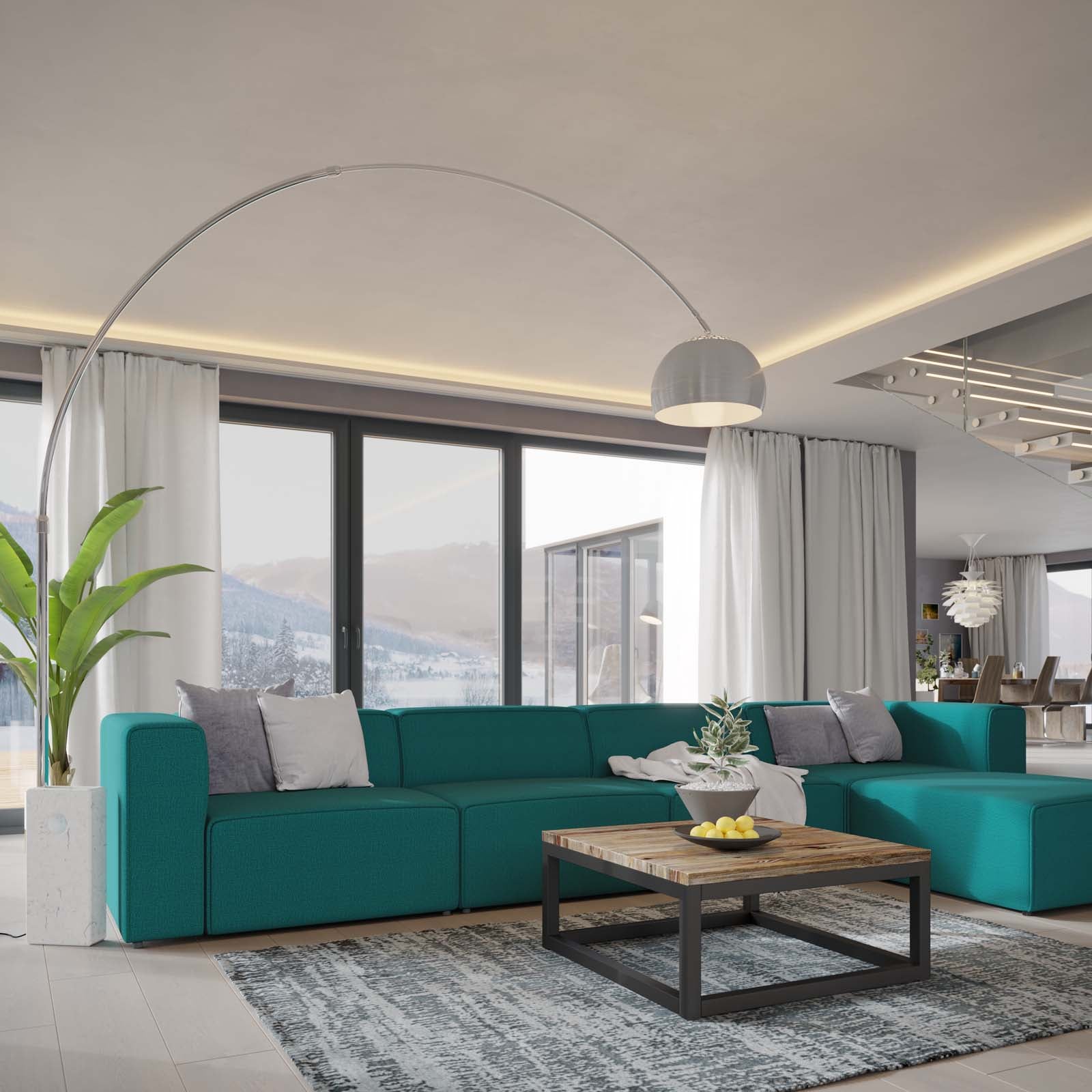 Modway Sectional Sofas - Mingle 5 Piece Upholstered 156"W Fabric Sectional Sofa Set Teal