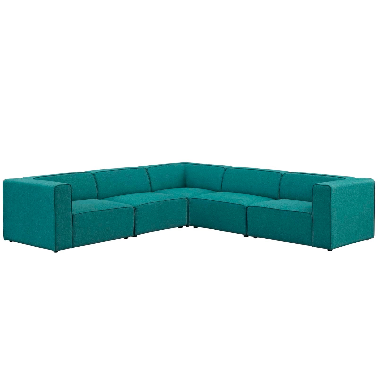 Modway Sectional Sofas - Mingle 5 Piece Upholstered 115"W Fabric Sectional Sofa Set Teal