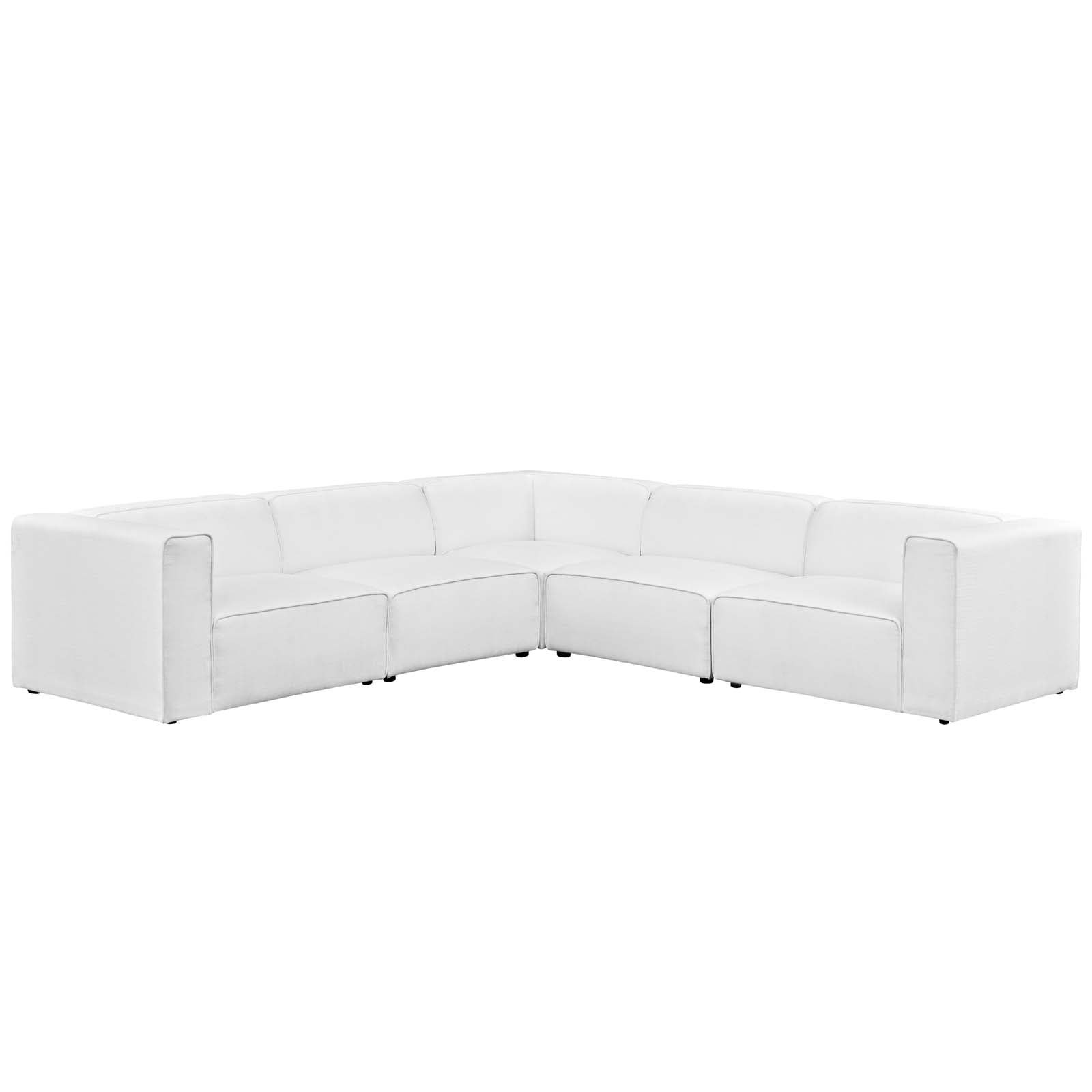 Modway Sectional Sofas - Mingle 5 Piece Upholstered Fabric Sectional Sofa Set White 115"