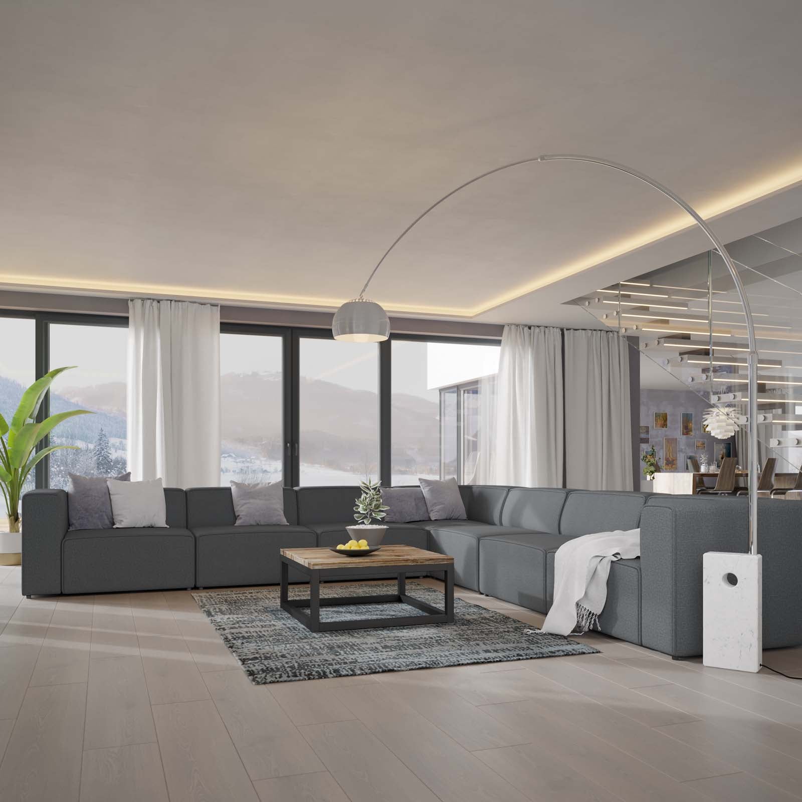 Modway Sectional Sofas - Mingle 7 Piece Upholstered Fabric Sectional Sofa Set Gray