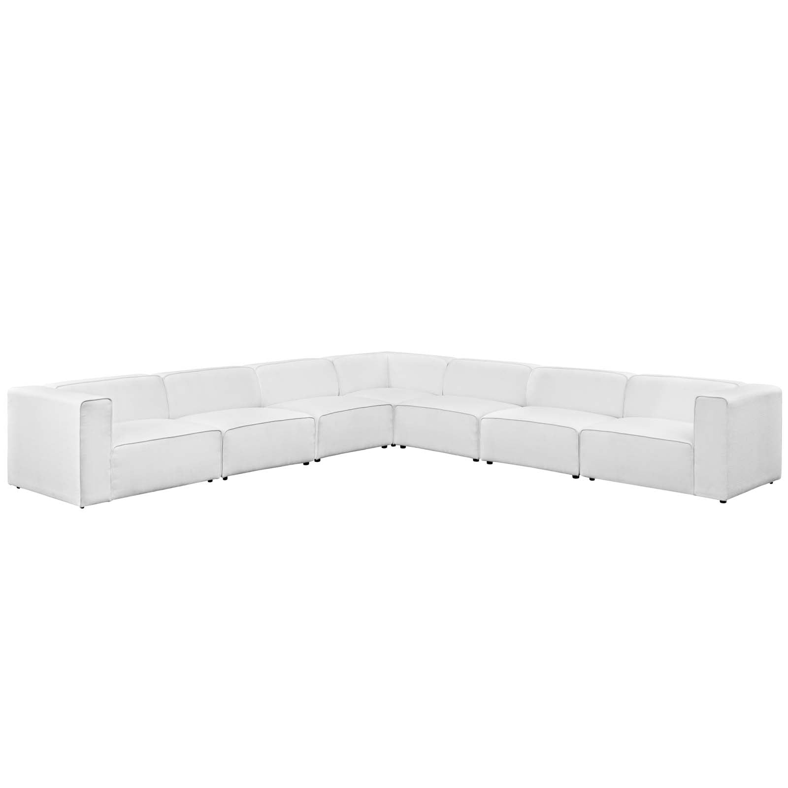 Modway Sectional Sofas - Mingle 7 Piece Upholstered Fabric Sectional Sofa Set White 149"