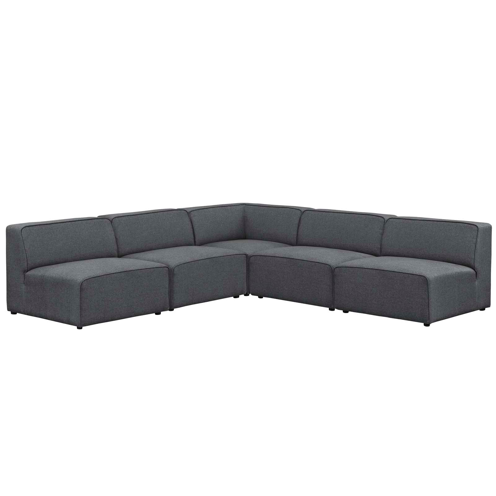 Modway Sectional Sofas - Mingle 5 Piece Upholstered Fabric Armless Sectional Sofa Set Gray