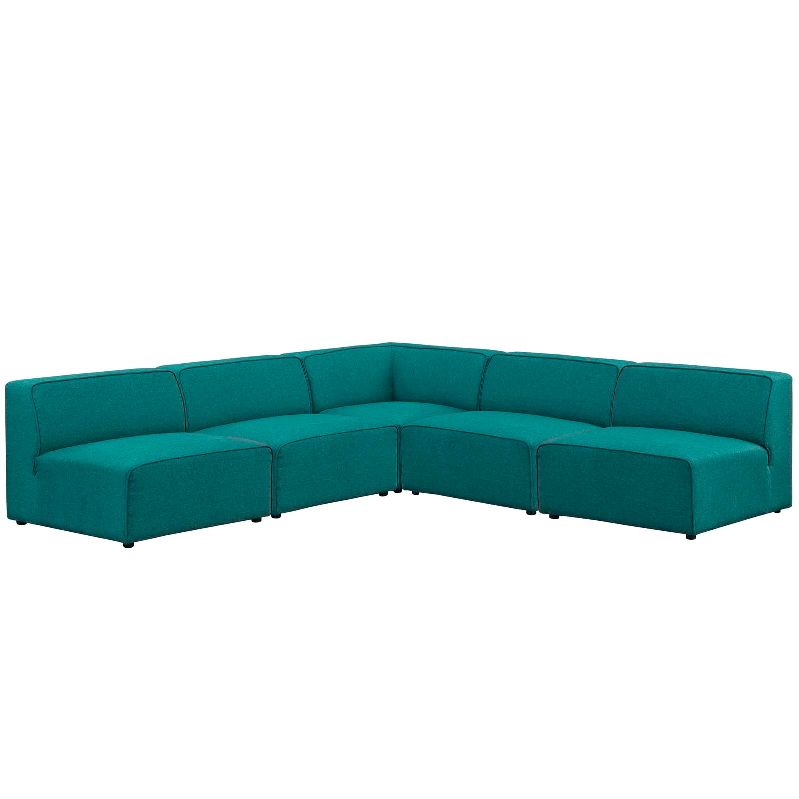 Modway Sectional Sofas - Mingle 5 Piece Upholstered Fabric Armless Sectional Sofa Set Teal